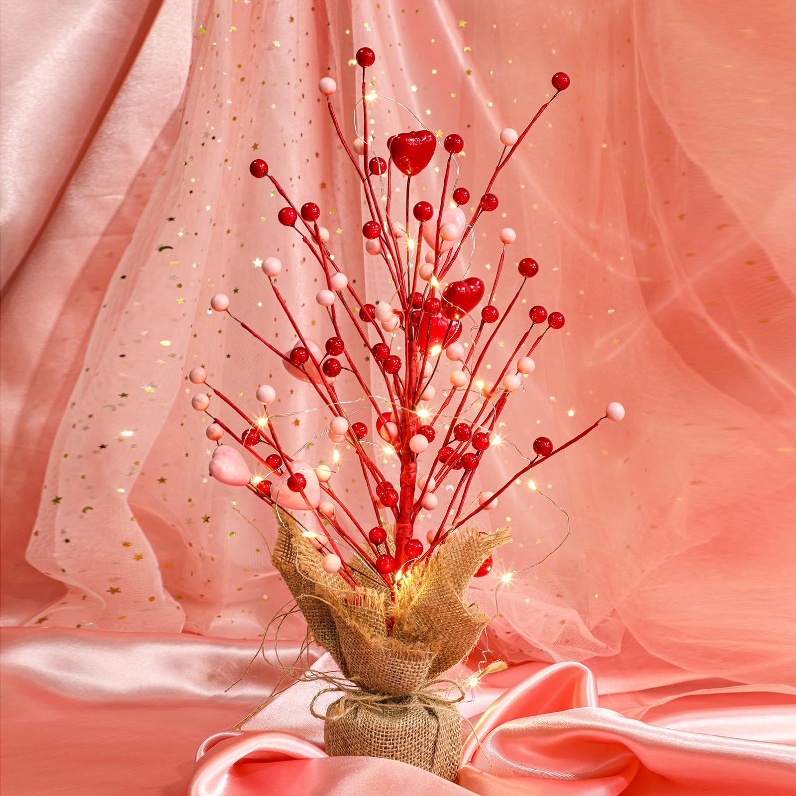 Valentines Day Heart Table Tree Decoration, 16 Inch Lighted Valentines Tree Decor for Valentines Day Party Home Decor