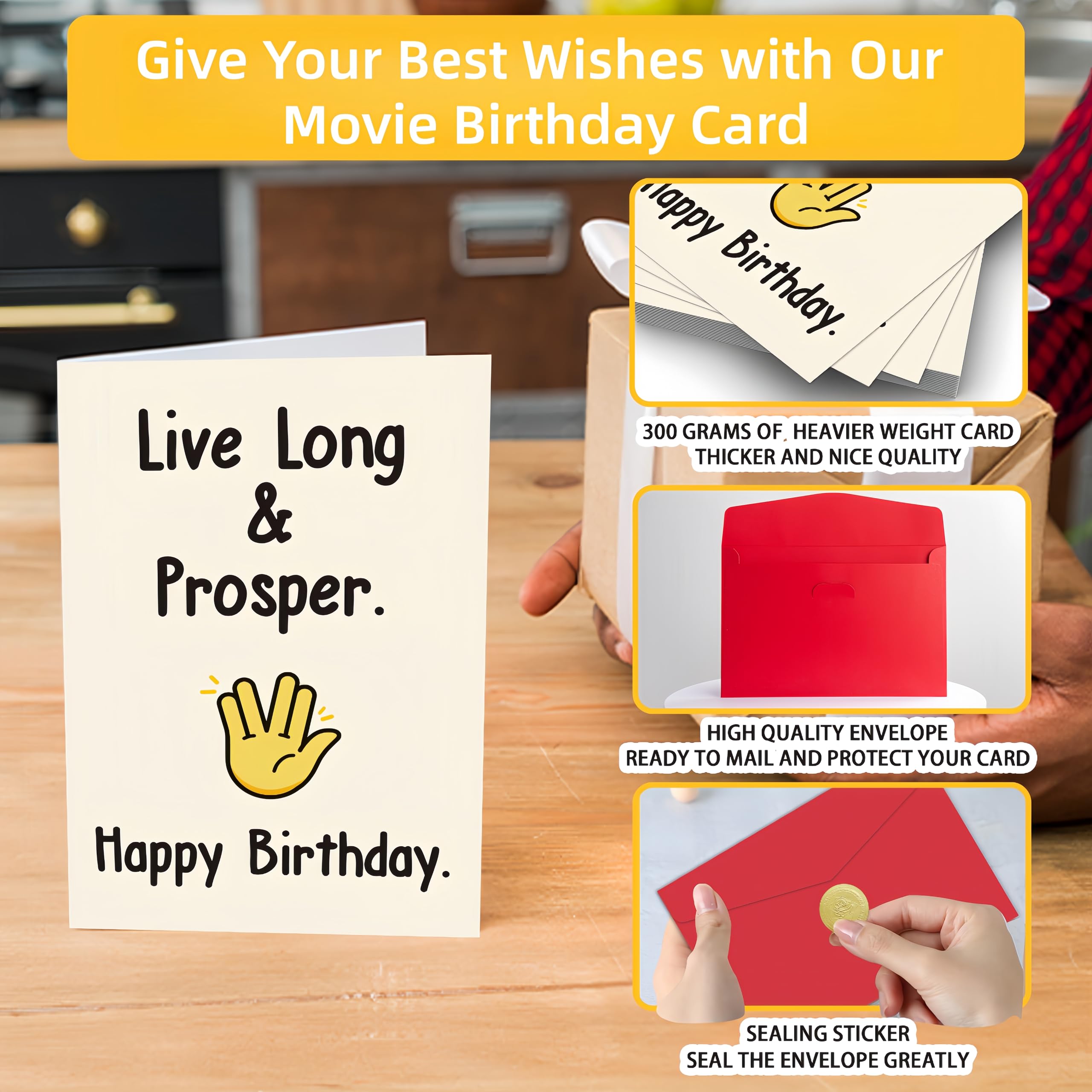 Movie Birthday Card for Men Women, Funny Space Travel Birthday Card for Him & Her, Happy Birthday-Live Long and Prosper