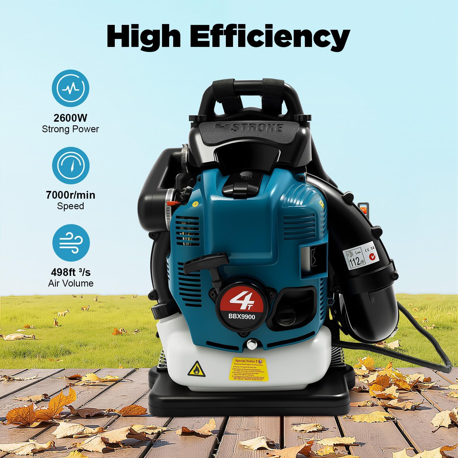 Soffiatore a Scoppio 75,6cc 4 Tempi a Zaino, Aspirafoglie da Giardino 2,6kW 7000r/min, Soffiatore a Batteria Potente senza cavi, Aspiratore Foglie da Giardino con tubo lungo 168cm