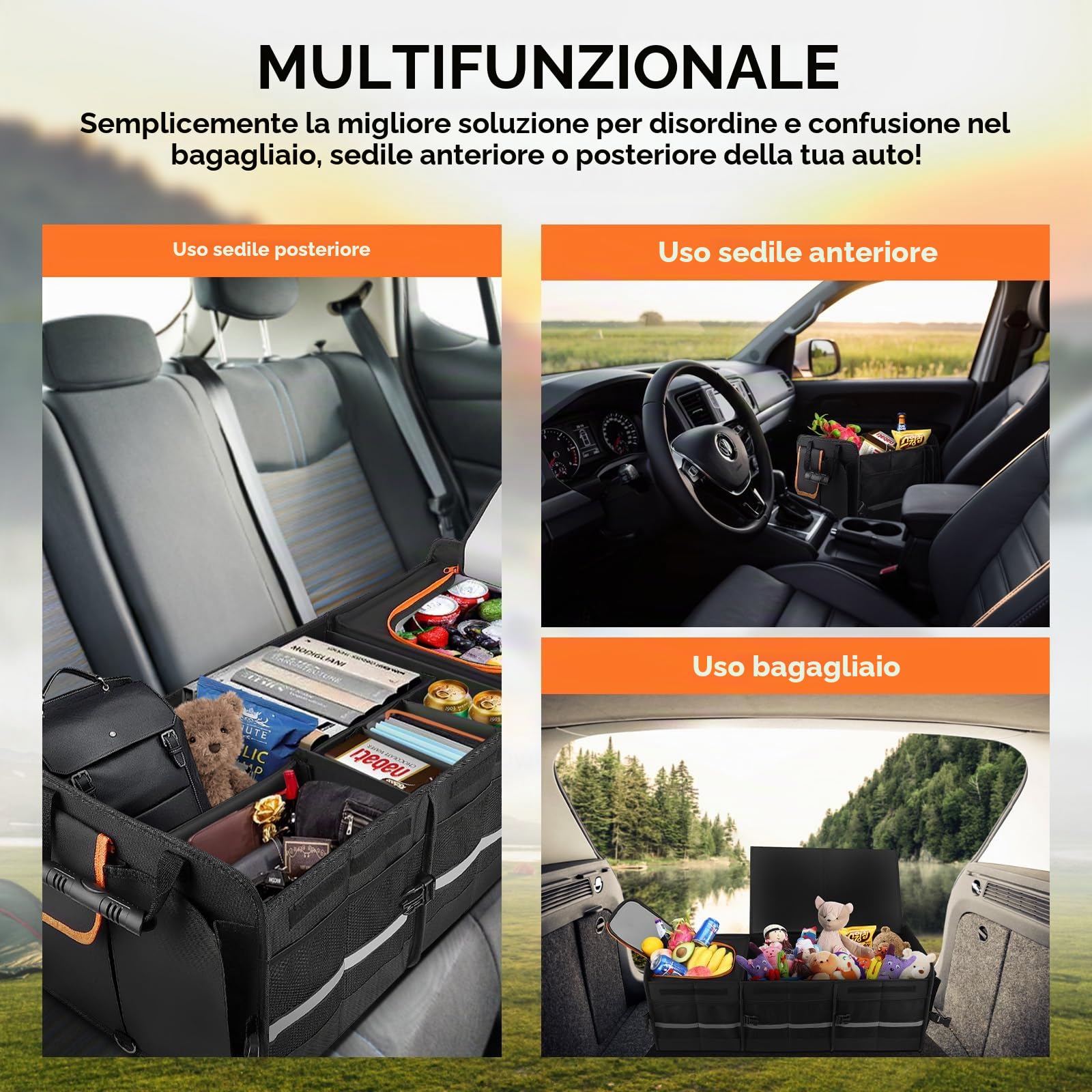 105L Organizer per Bagagliaio, con Dispositivo di Raffreddamento Borsa per Bagagliaio, Pieghevole, con Scomparti Fondo Antiscivolo, Cinghie di Sicurezza Regolabili, Coperchio Pieghevole