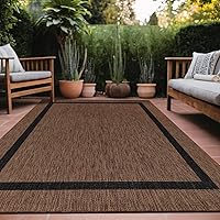 Luul Home 5x7 Bordered Outdoor Rug - Waterproof Washable Non-Shedding Polypropylene for Patio Porch Indoor Nut Brown Black