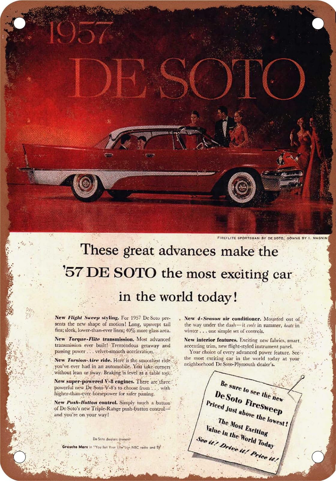 Miaomansenstore Metal Sign - 1957 Desoto Vintage Ad 01 - Old Retro Rusty Look Home Decor