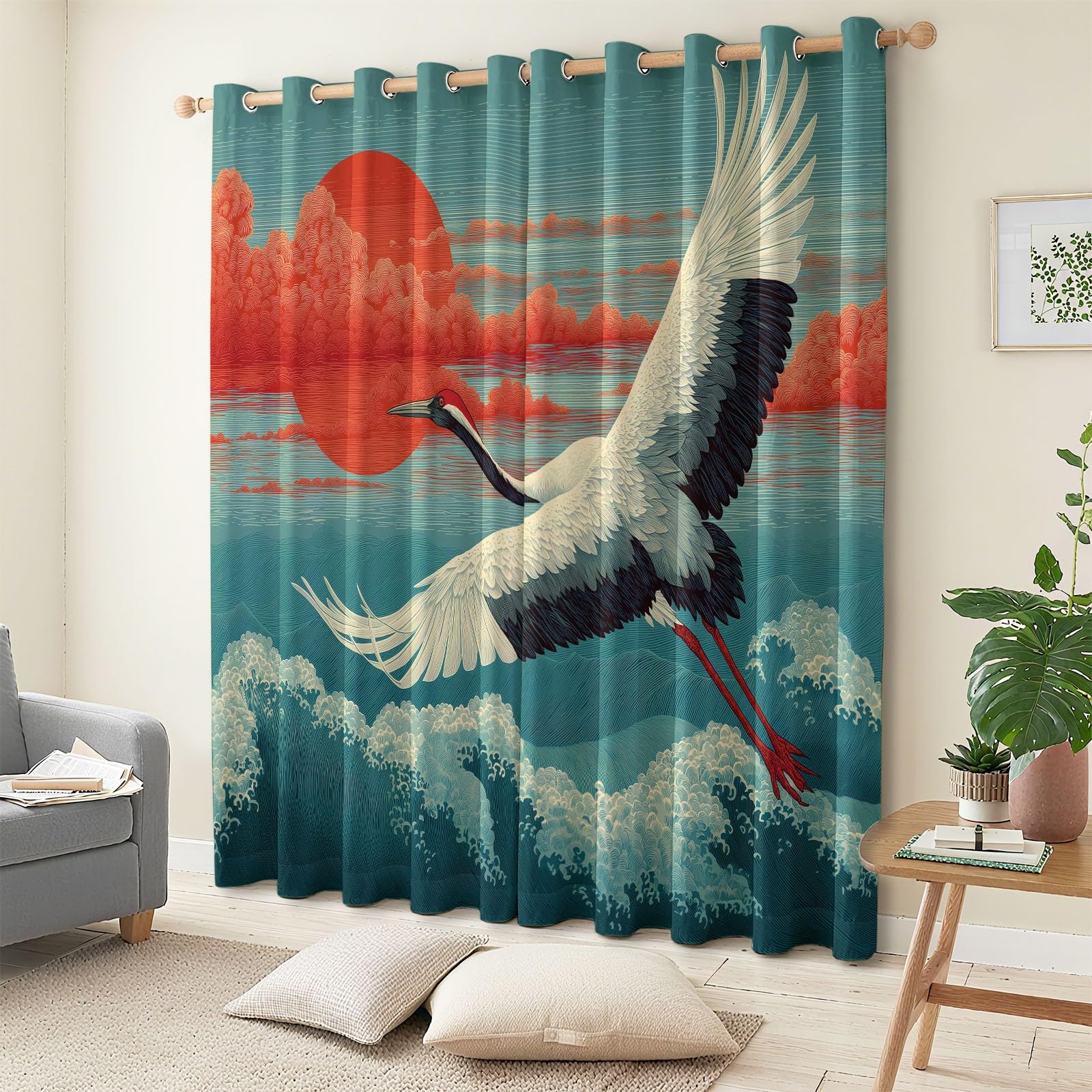 2 Paneles 260 Pulgadas de Largo, Animal Oriental Nubes propicias Estilo japonés 100% Cortinas Opacas para Dormitorio y Sala de Estar, con Aislamiento Térmico Cortinas Ahorro de energía