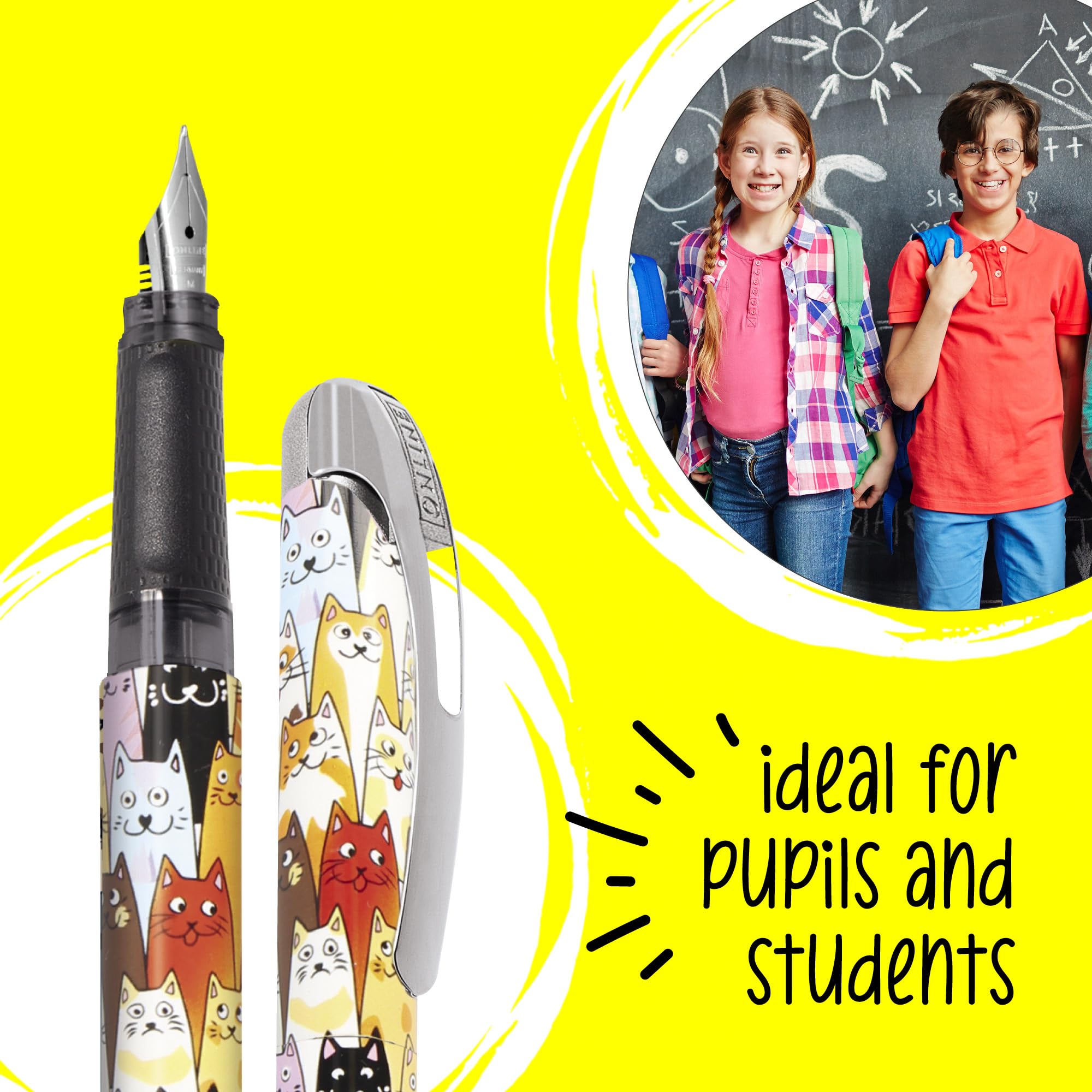 Online fountain pen College Fluffy Cats, ink fountain pen for right-handers, ergonomic grip, iridium nib medium - Image 4