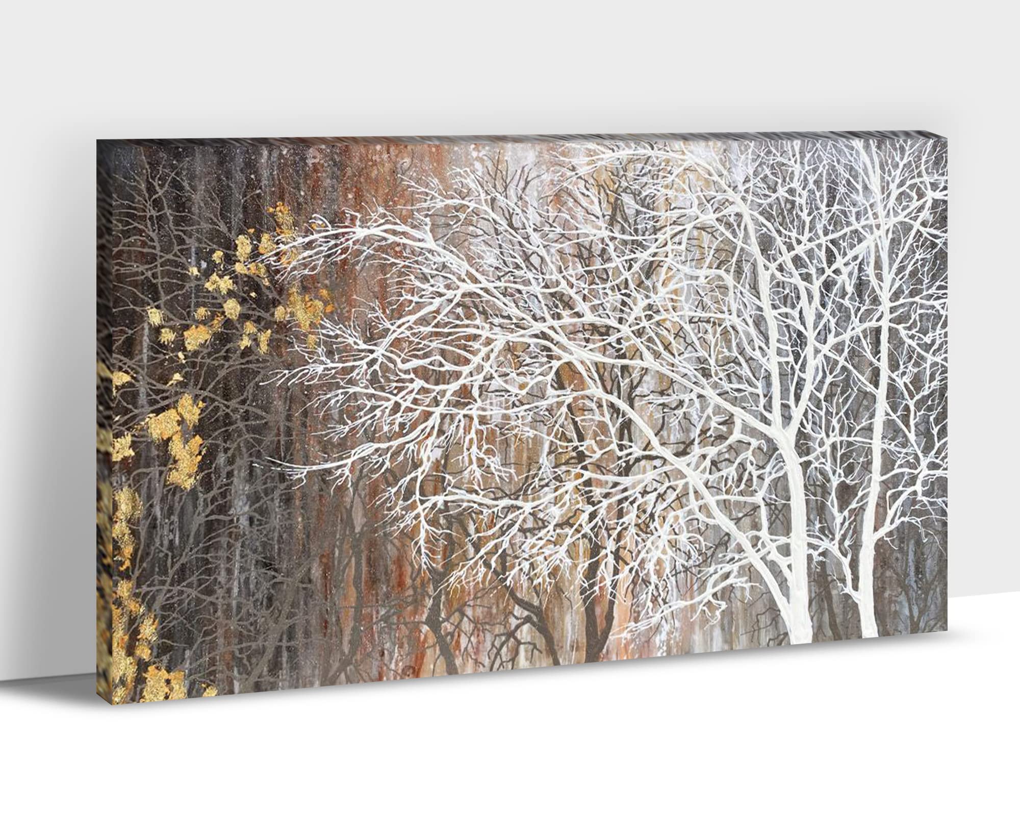 Forest Tree Canvas Wall Art Modern Landscape Painting for Living Room, Bedroom, Bathroom, Dining Room, Home Office Wall Decor, Large Size Framed Picture Ready-to-Hang (24x36 Inches)
