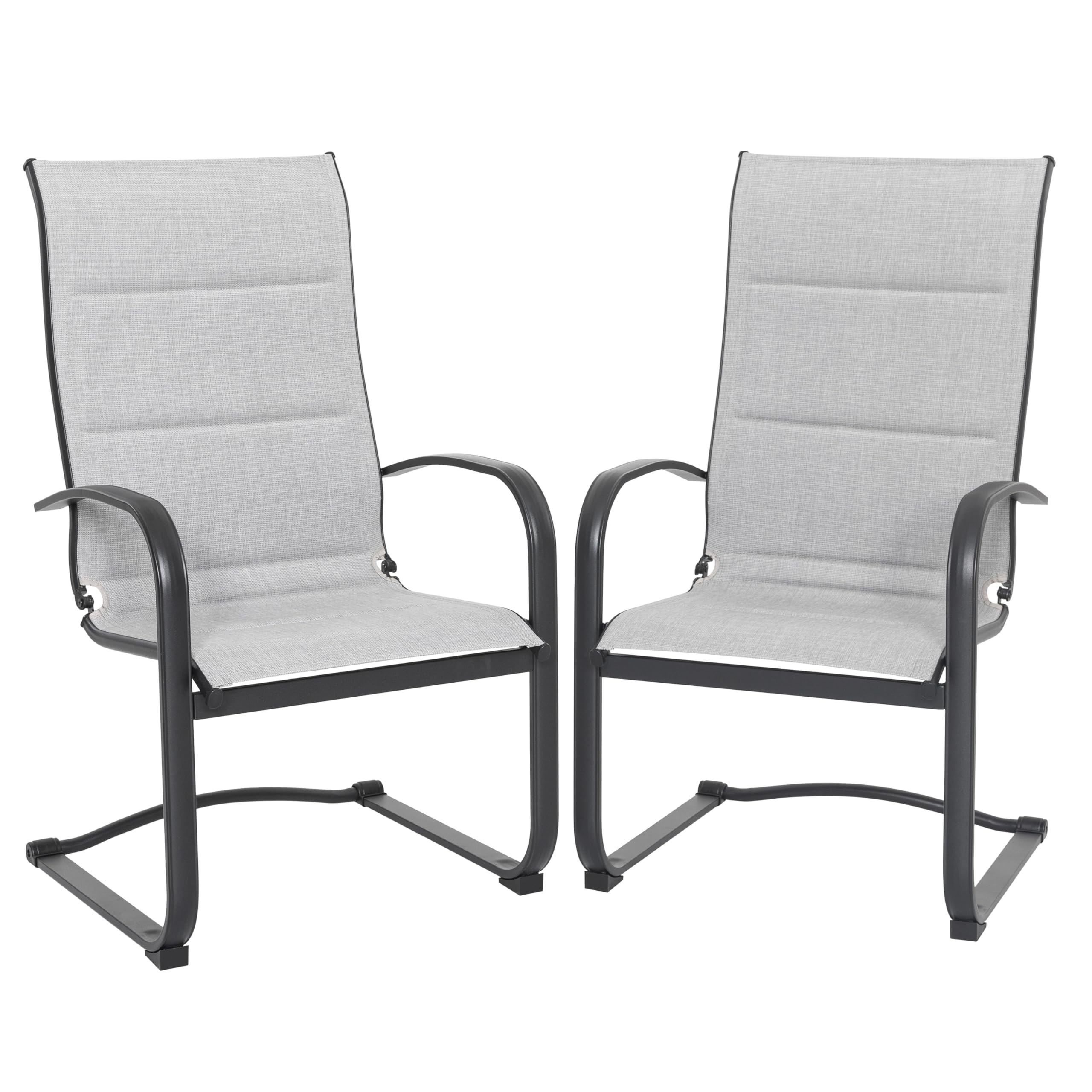 Avestar Outdoor 2-Piece Textilene Dining Chair Set, with Padded Textilene and Metal Frame, High Back and Extra-Large Seat, C-Spring Motion, Ideal for Backyard, Patio, Garden, Porch, Grey