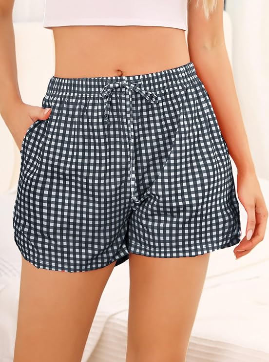Pantaloncini Donna In Cotone Plaid - Shorts Pigiama Estivi Con Coulisse E Tasche - Foto 12