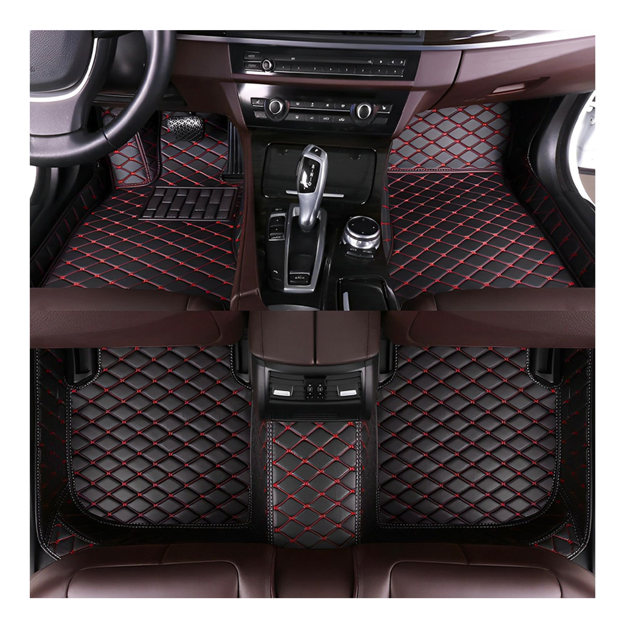 Car Floor Mats for Chrysler 300C 2006 with Pocket, Faux Leather Floor Mats for Car, All Weather Easy to Clean,Premium Car Accessories(Black and Red)