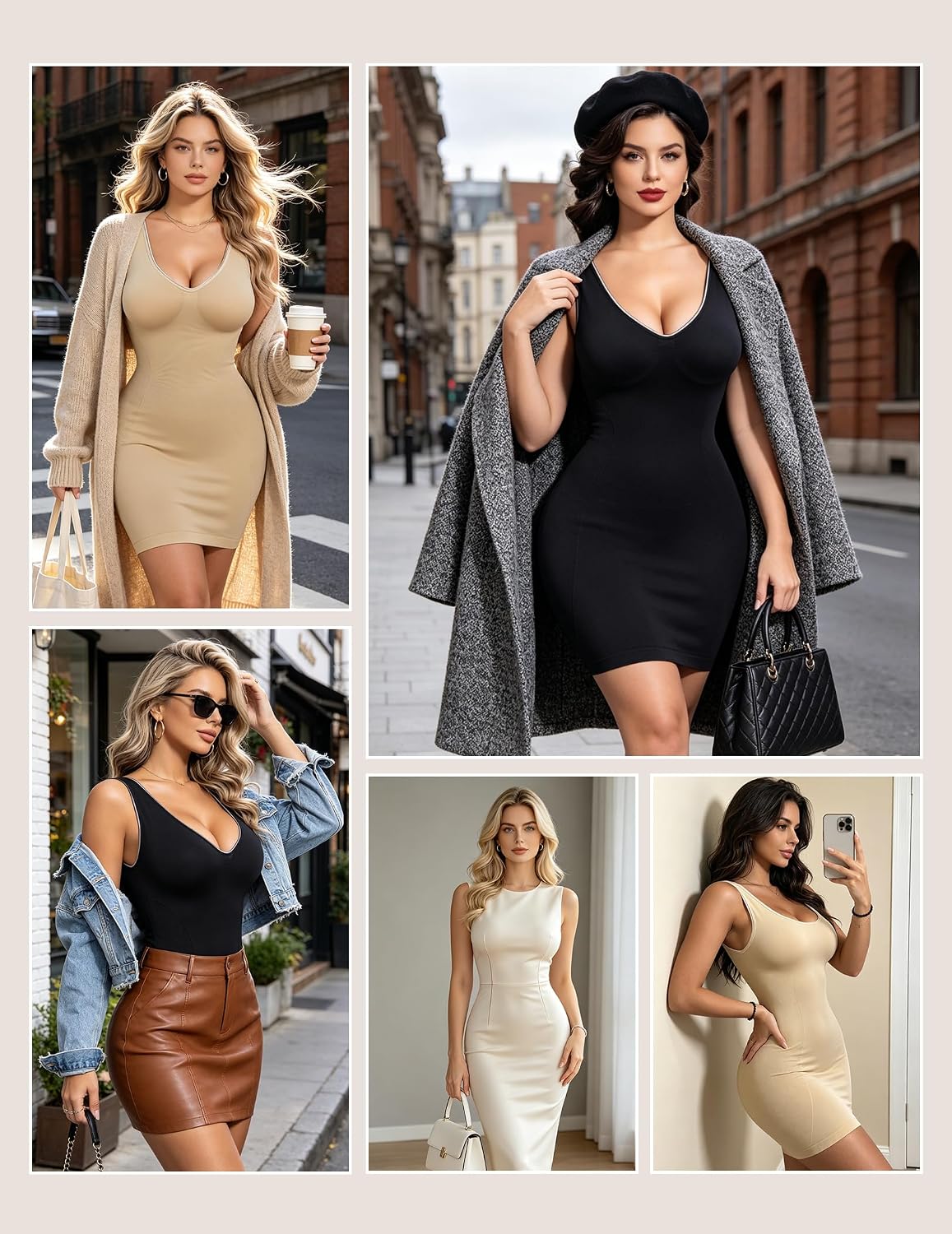 woahee Shapewear Slip Dress for Women V Neck Tummy Control Full Slips | Seamless, Wide Straps, Soft Material, Ideal for Daily, Work, Weddings and Parties
