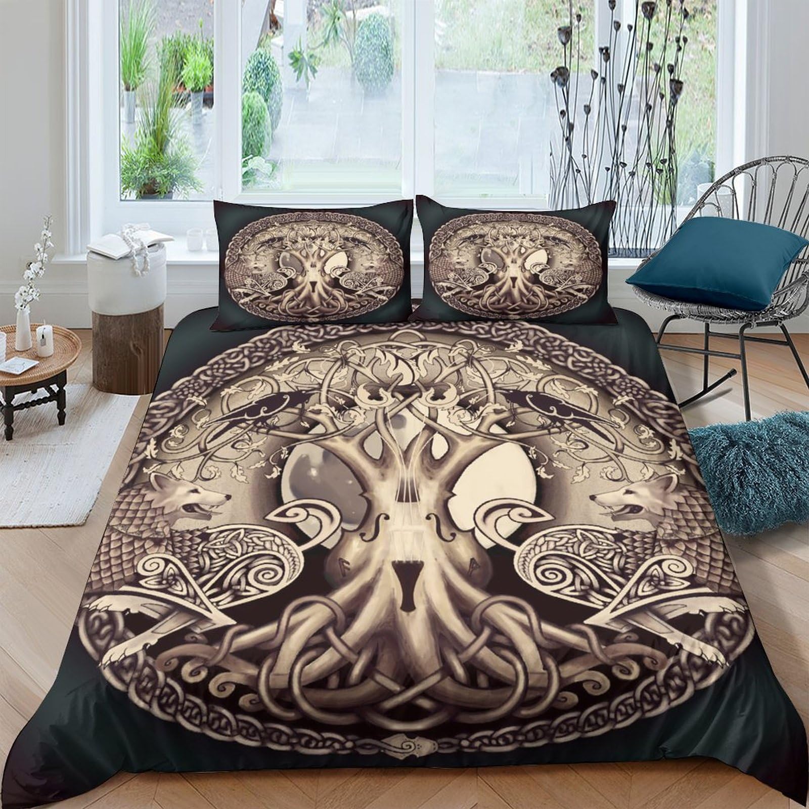 GPLZQXKJNH 3D Printed Octopus Mandala Duvet Cover Microfiber Soft Breathable Vintage Nautical Kraken Bedding Set with 2 Pillowcases for Bedroom Home Decor Single（135x200cm）