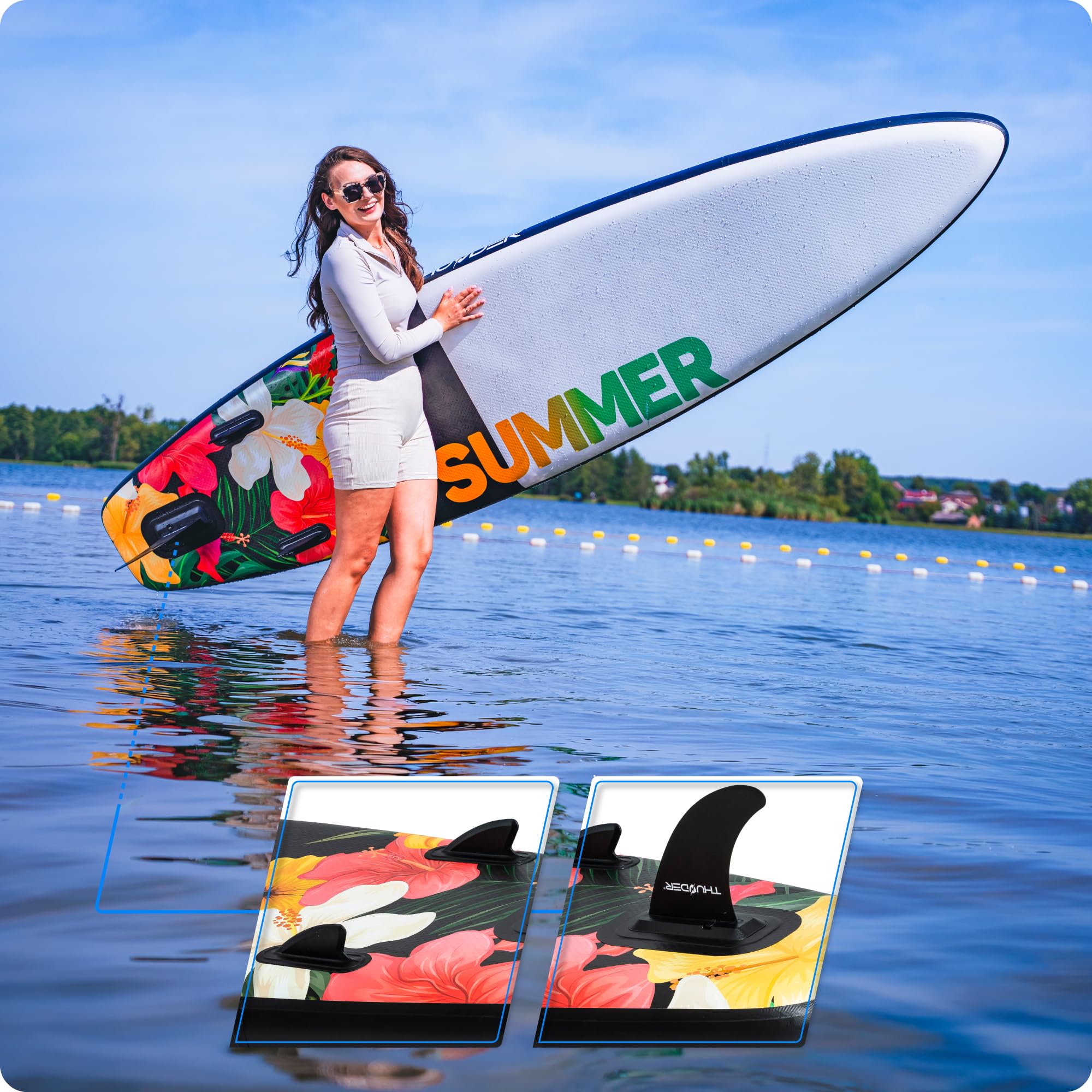 THUNDER Planche Sup Gonflable 320 cm avec Siège Kayak – Stand Up Paddle Board Set avec Pompe, Pagaie & Sac à Dos – Antidérapant pour Adultes & Débutants