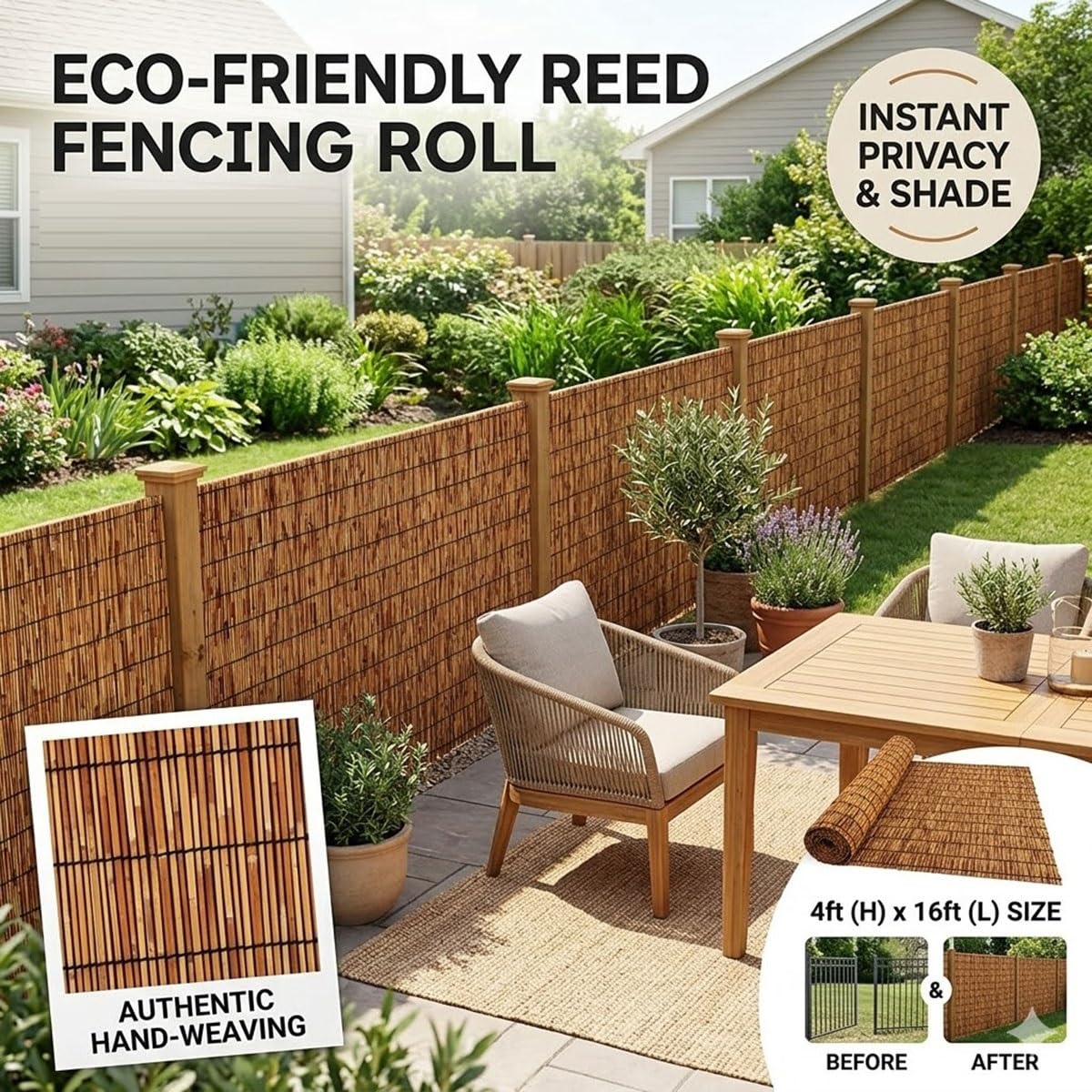 Rollo de Cañizo Ocultación de Caña Natural Ecológico 1.2x5.0m, Valla Jardín Exterior, Cerramiento Bambú Terraza, Protector Visual Resistente(Marrón,1.20mx5.0mx3pack)