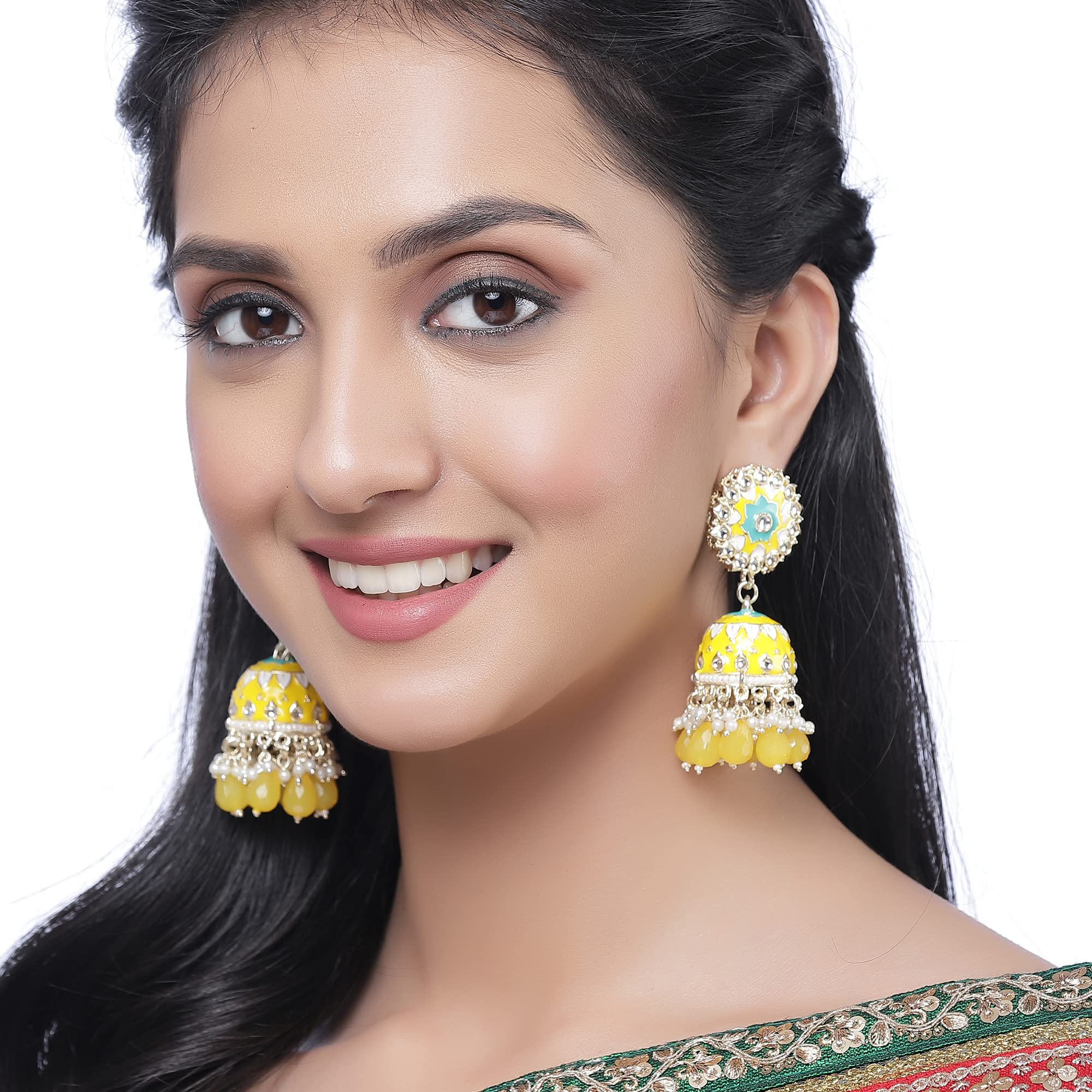 Gold-Plated Kundan & Pearls Jhumka Earrings
