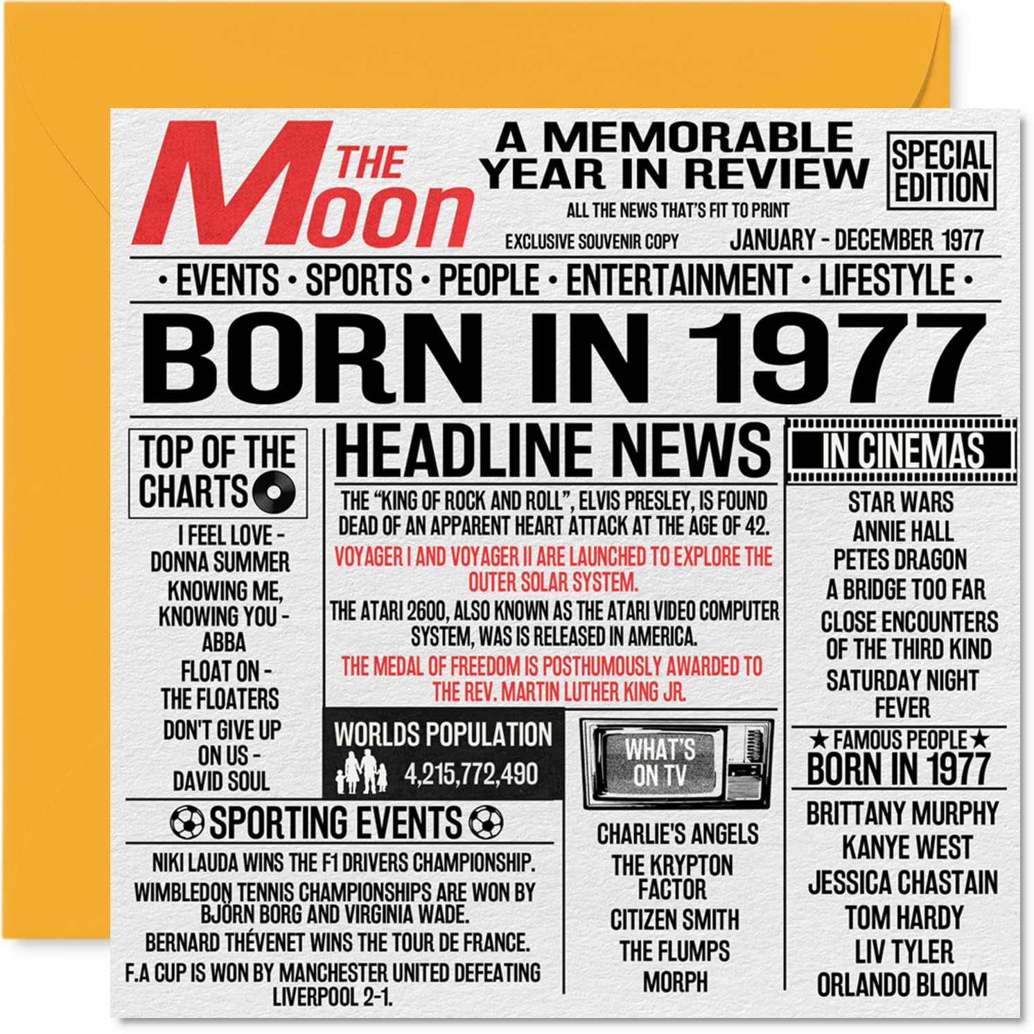 49th Birthday Cards for Men Women - Born In 1977 Newspaper - Happy 49 Birthday Card for Mum Dad Uncle Aunt Vintage Retro Back In 1977, 145mm Bday Greeting Cards