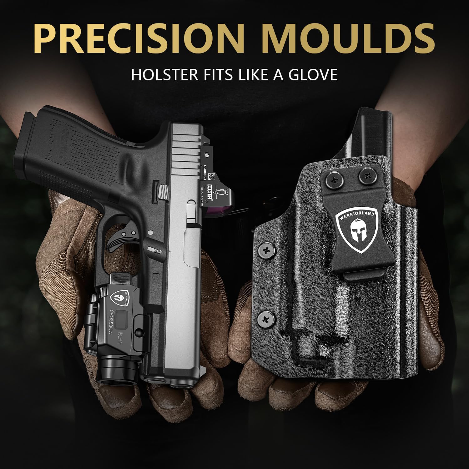 WARRIORLAND G21 Holster with 800-Lumen MA1 Laser Light Combo, Fits Glock 21/20 Gen 3 4 5 & Glock 22 Gen5, Green Laser White LED Tactical Light, Rechargeable | Battery Indicator | IWB Kydex Holster