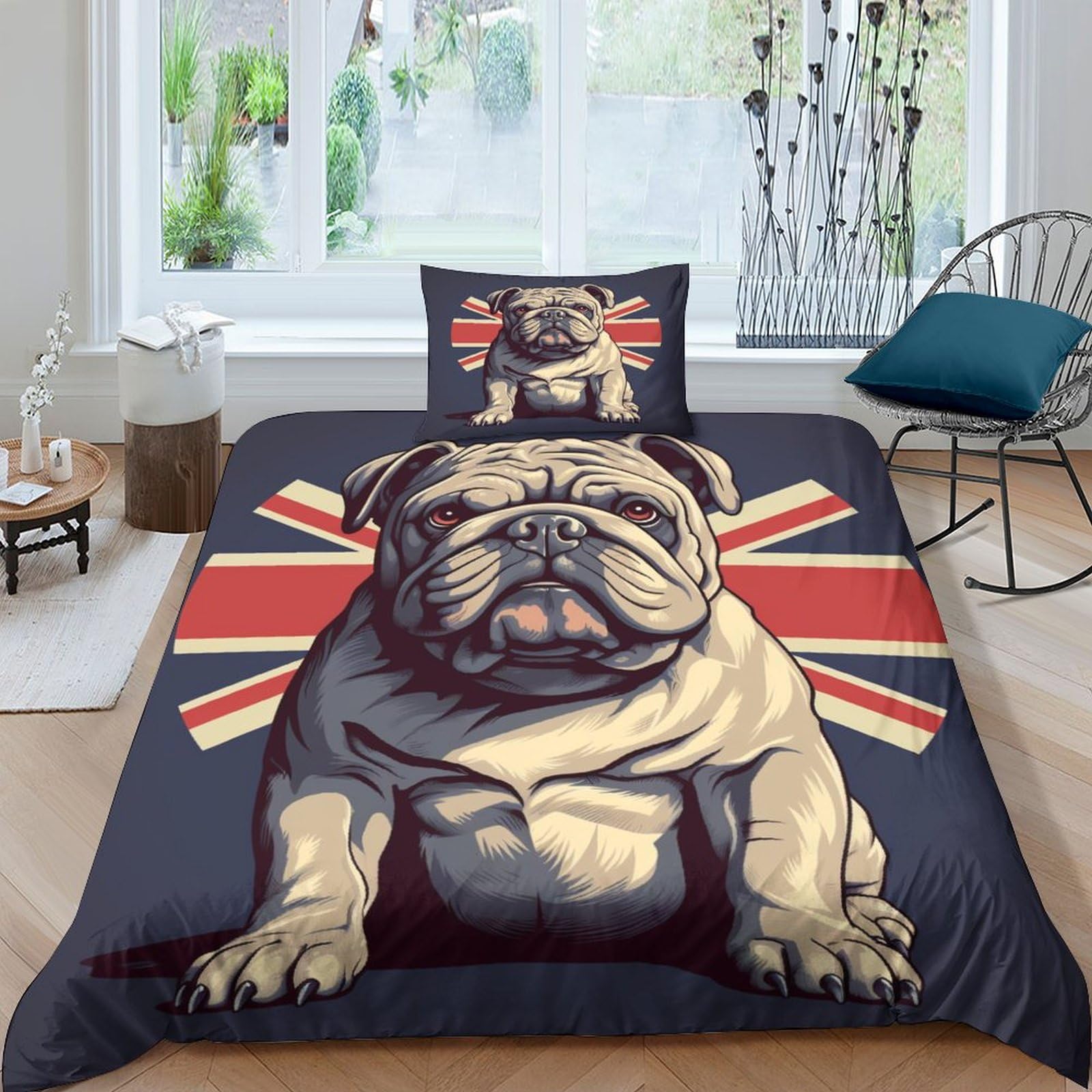 LKBASOEGD English Bulldog Duvet Cover Set 3 PCS Hotel Quality Quilt Cover Bed Sets Bed Covers with Pillowcases with Zipper Closure Ultra Soft Anti Allergic Microfiber Single（135x200cm）
