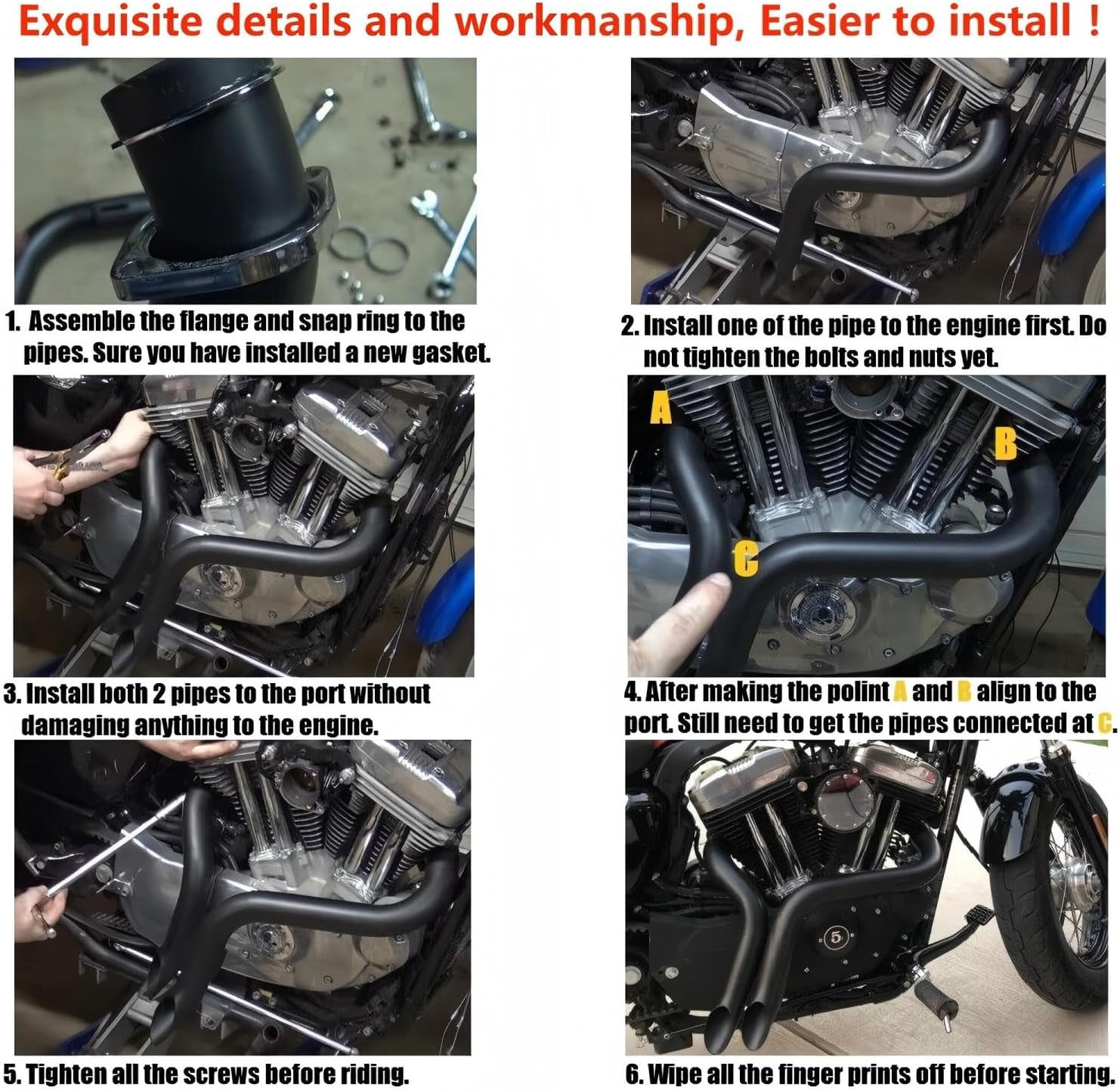 2" LAF Exhaust Pipes with Flange Kits for 1984-2023 Harley Sportster/Softail - Chrome Plating Finish, Rust-Resistant, Easy Installation, Enhanced Exhaust Flow & Performance