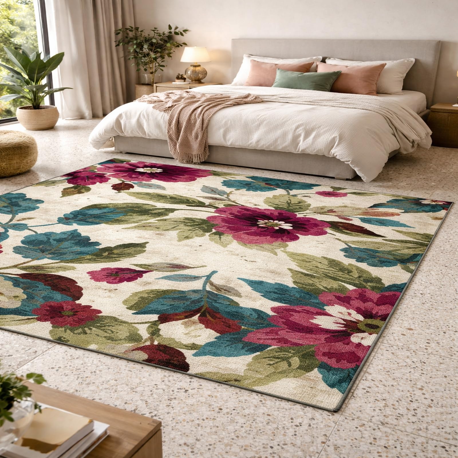 Tapis rectangle 200 x 300 cm de qualite superieure aux motifs floraux