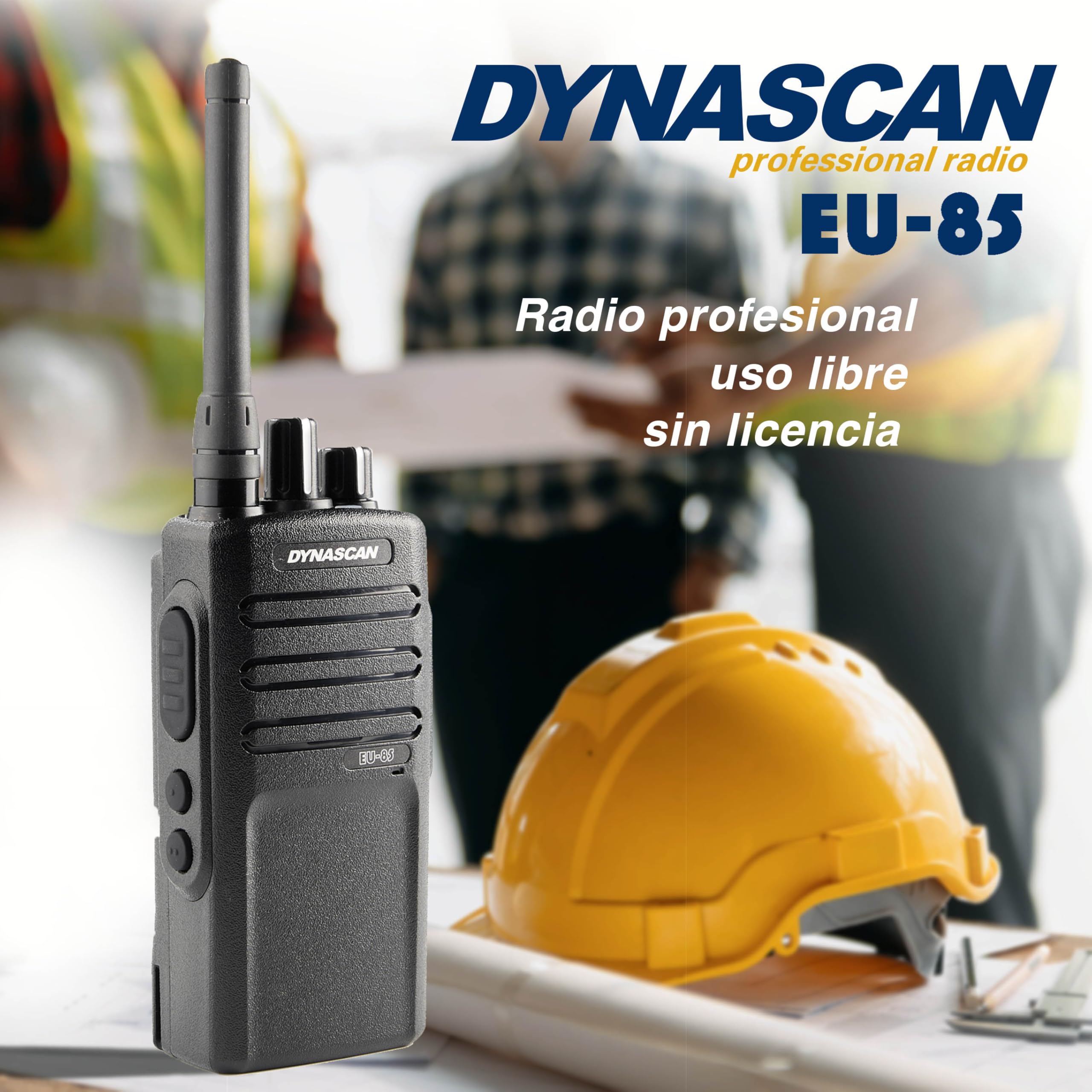 Dynascan EU-85 Walkie-Talkie PMR-446 Profesional - Transceptor de Uso Libre Sin Licencia, Chasis Metálico IP55, 16 Canales y Teclas Programables