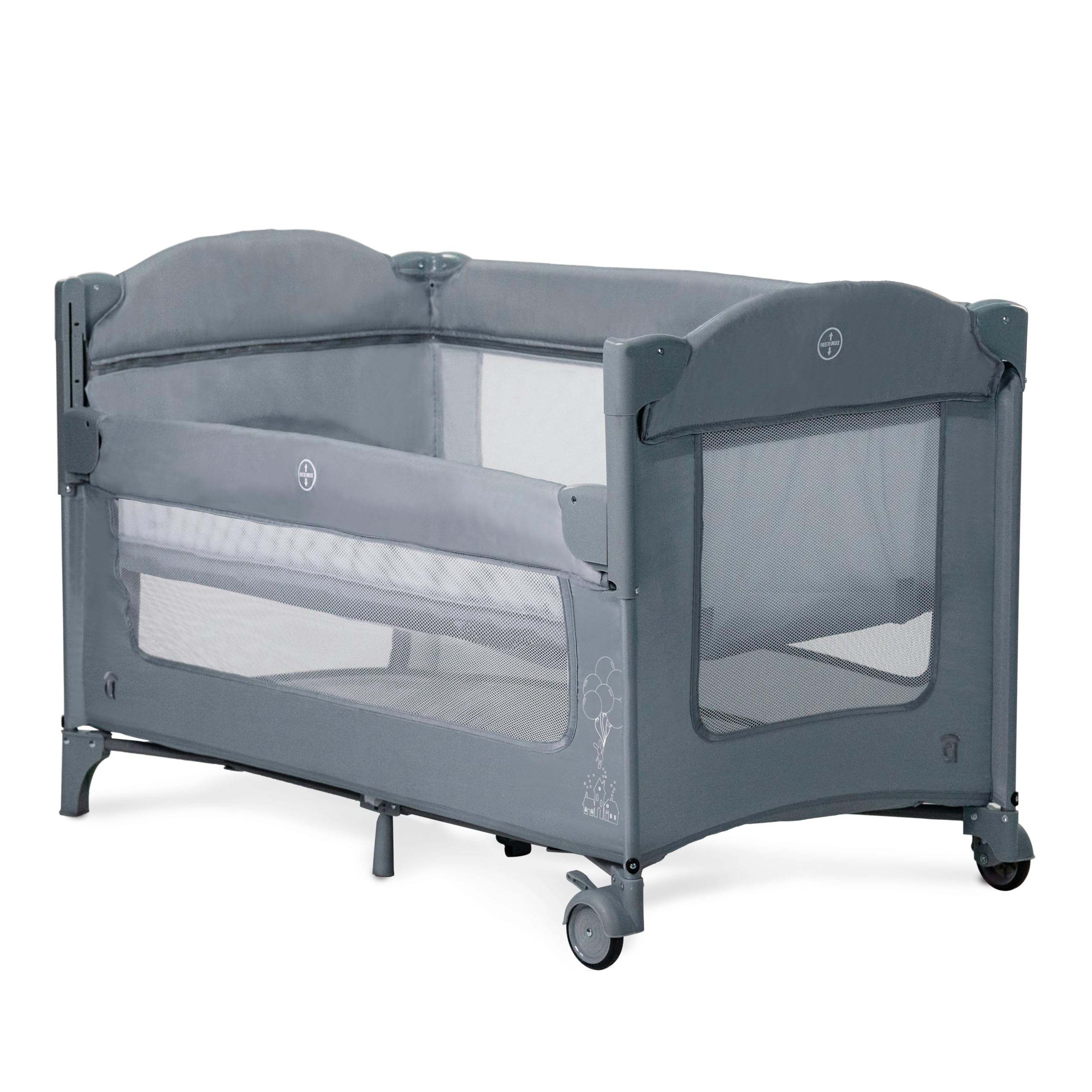 Asalvo Cuna de Viaje Colecho Together 2 en 1 – Cuna Bebé Plegable con Doble Altura, Correas de Seguridad, Ruedas con Freno y Bolsa Transporte – Desde Nacimiento hasta 15 kg – Gris
