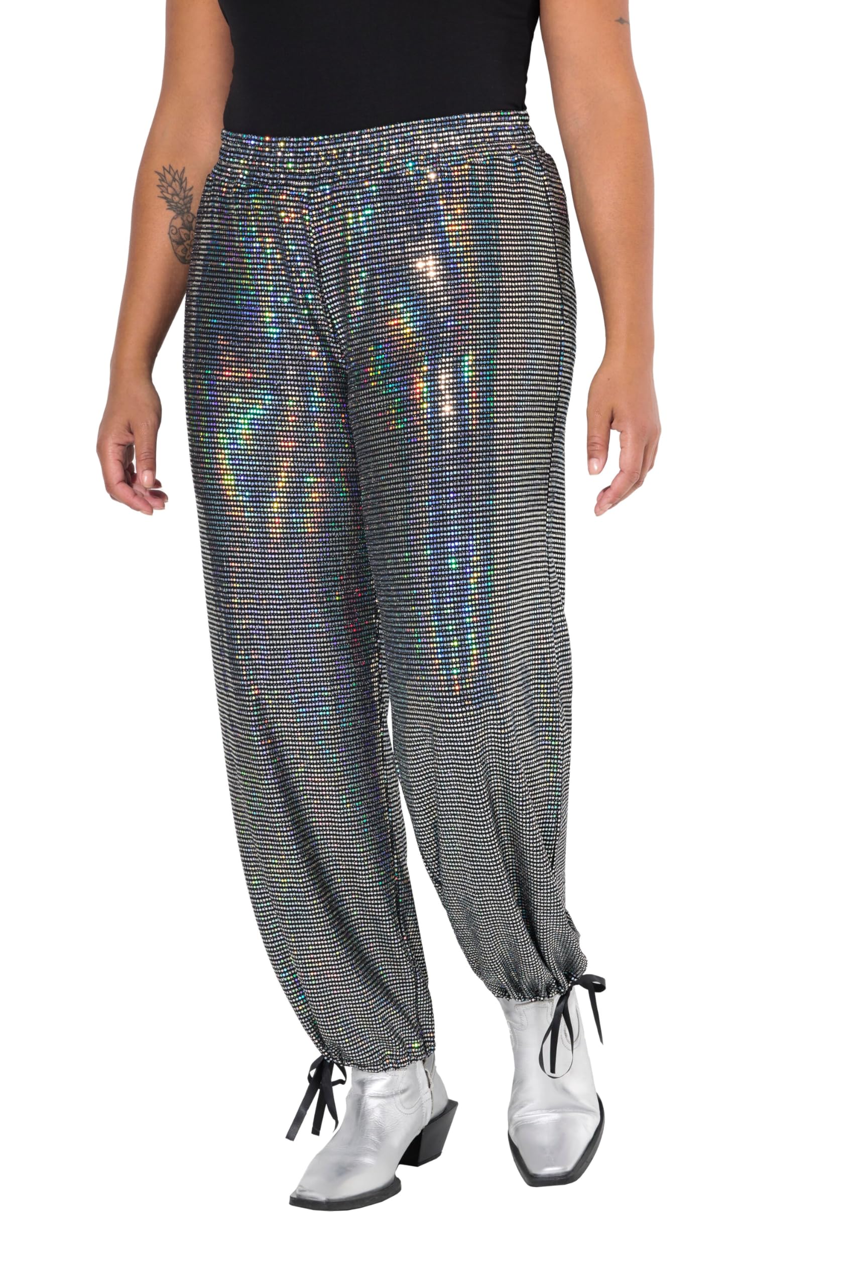 Angel of Style Damen große Größen Übergrößen Plus Size Hose, gerades Bein, Paillettenoptik, Elastikbund 836525