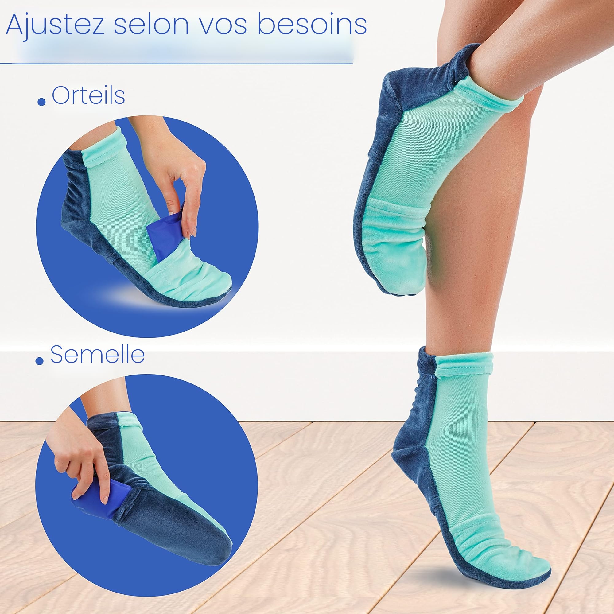 Chaussettes rafraîchissantes | Pieds froids | Coussinets de refroidissement | Bloc de refroidissement | Chaussettes de thérapie par le froid | Chaussettes de pieds | Polyneuropathie