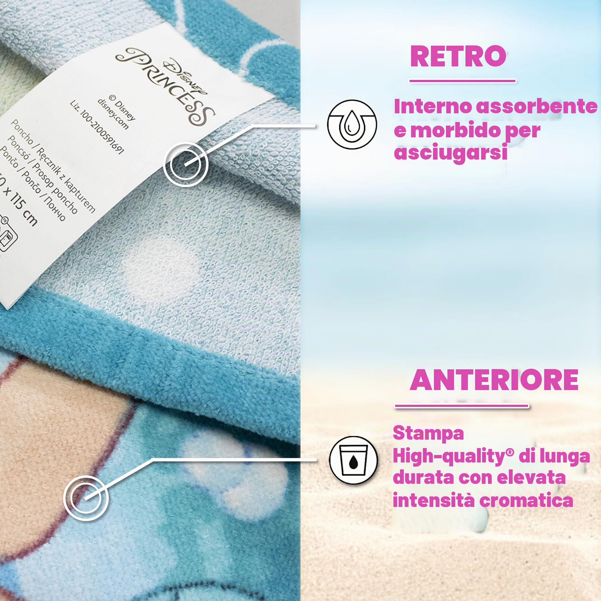 Jerry Fabrics Poncho mare La Sirenetta Ariel in cotone per bambina 50x115cm asciugamano 6801