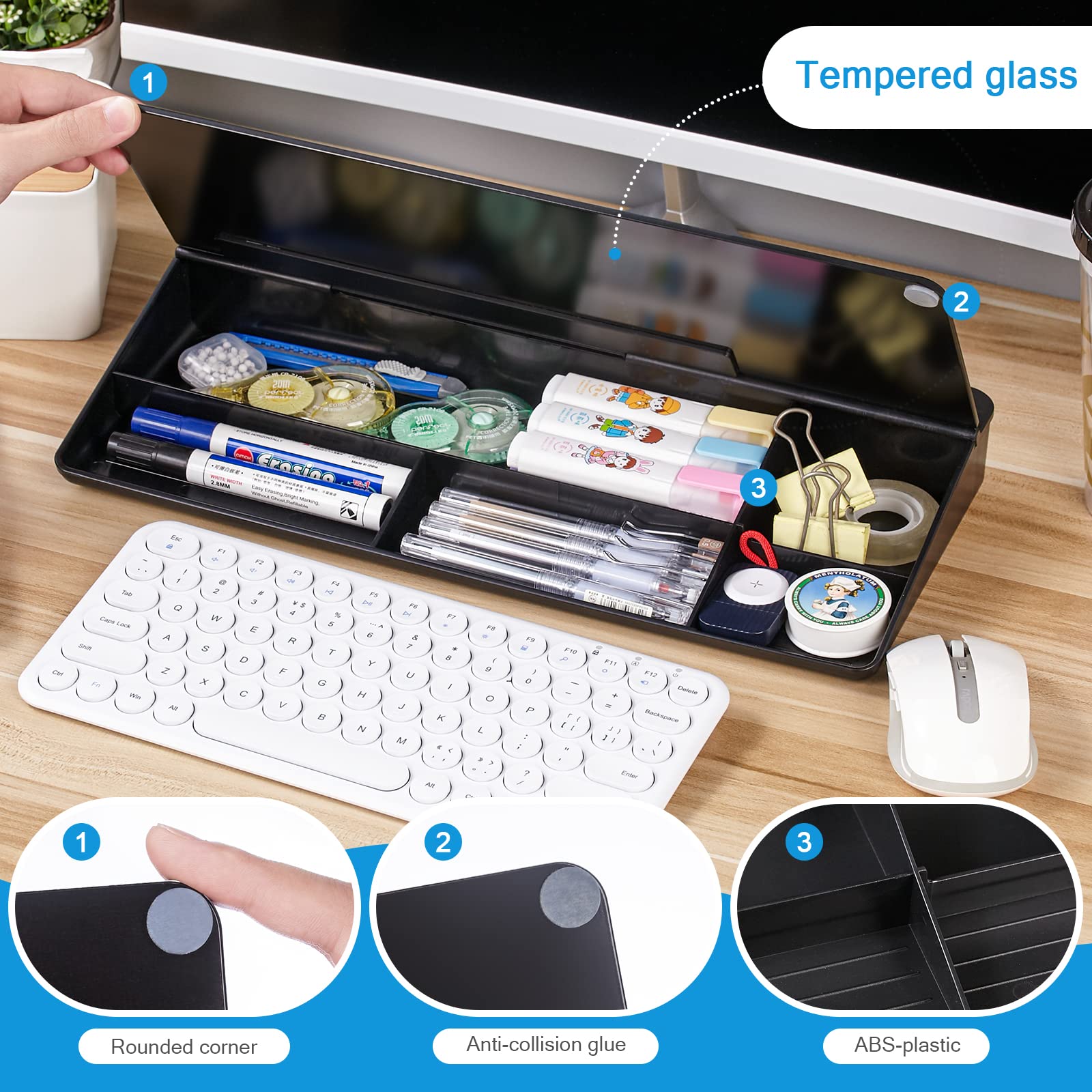 DEWUR Glass Blackboard, Black, Glass Board, Whiteboard, Desktop Memo