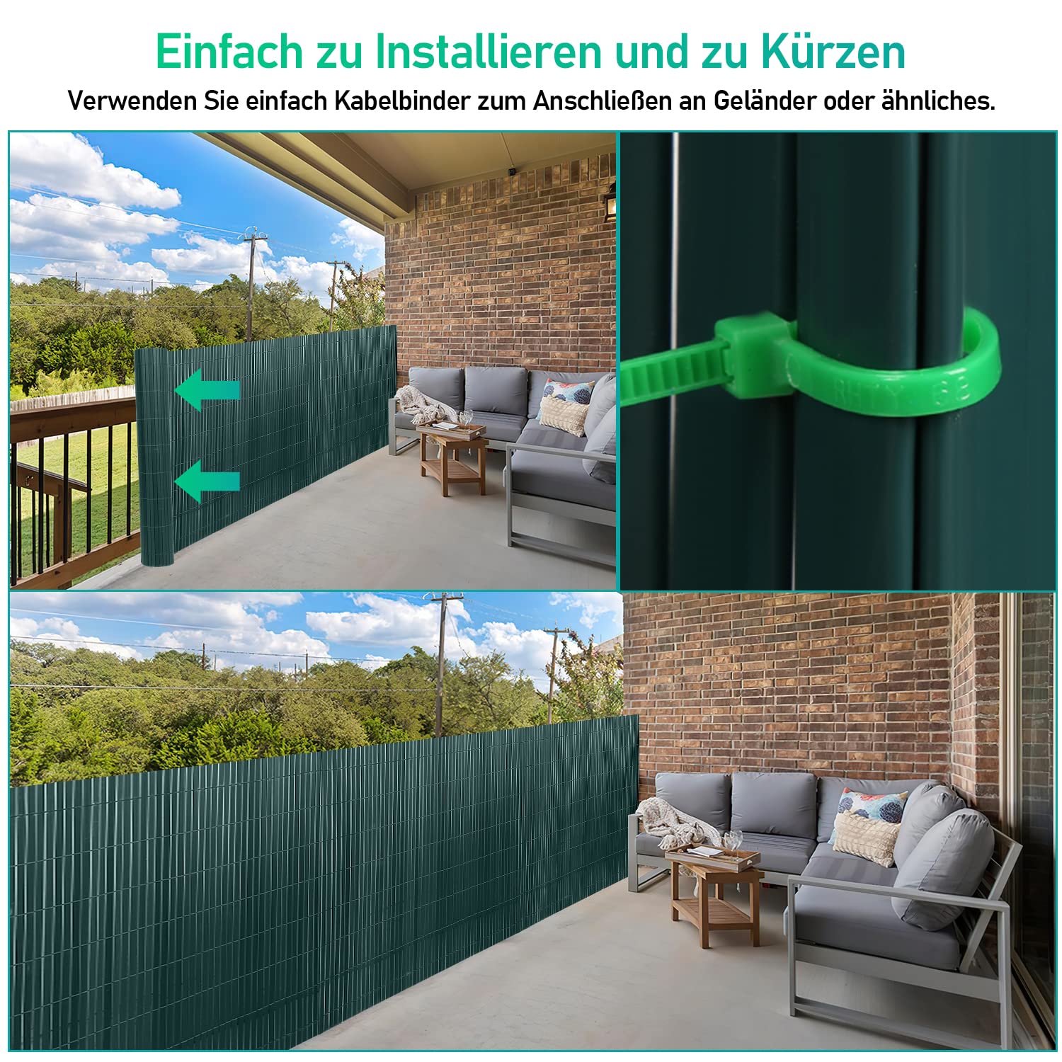 KESSER® Pvc-inkijkbeschermingsmat, inkijkbescherming, balkonbekleding, windbescherming, weerbestendig, versterkte lamellen, voor tuin, balkon, terras