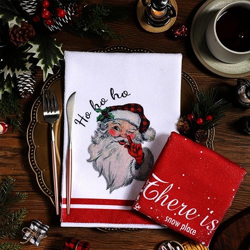 Miniatura 7 de Oudain Juego de 6 toallas de cocina y paños de cocina de Navidad, Papá Noel, árbol de Navidad, muñeco de nieve, paños de cocina de invierno, juego