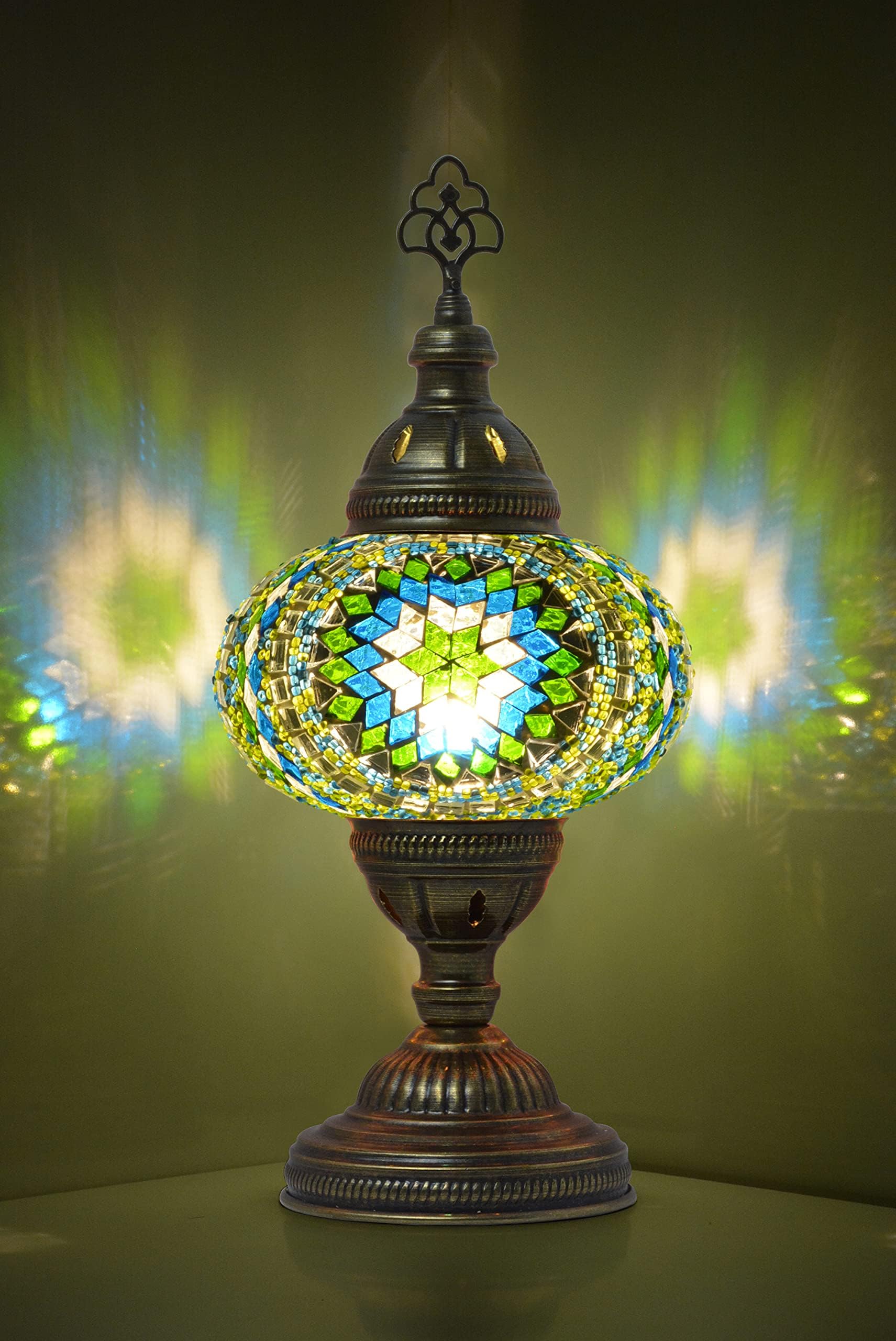 mozaist Turkish Lamp, Mosaic Table Lamp, Antique Moroccan Decorative Glass Bohemian Vintage Lamp Shade, Small Desk Tiffany Bedside Stained Glass Lamp with US Plug and E12 Socket