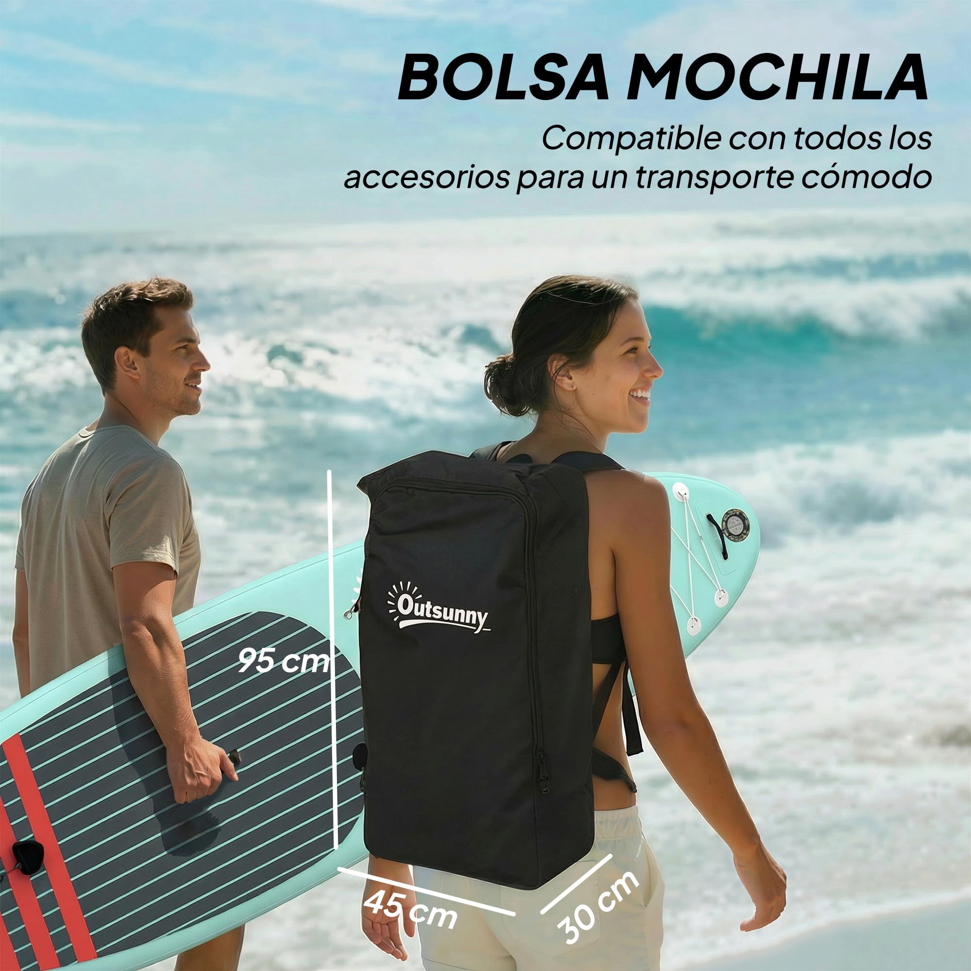 Outsunny Tabla Paddle Surf Hinchable con Accesorios, 320 cm, Remo de Aluminio Ajustable, Quilla, Stand Up Paddle Board con Superficie Antideslizante de EVA, Bomba y Mochila, Carga 160 kg, para Adultos