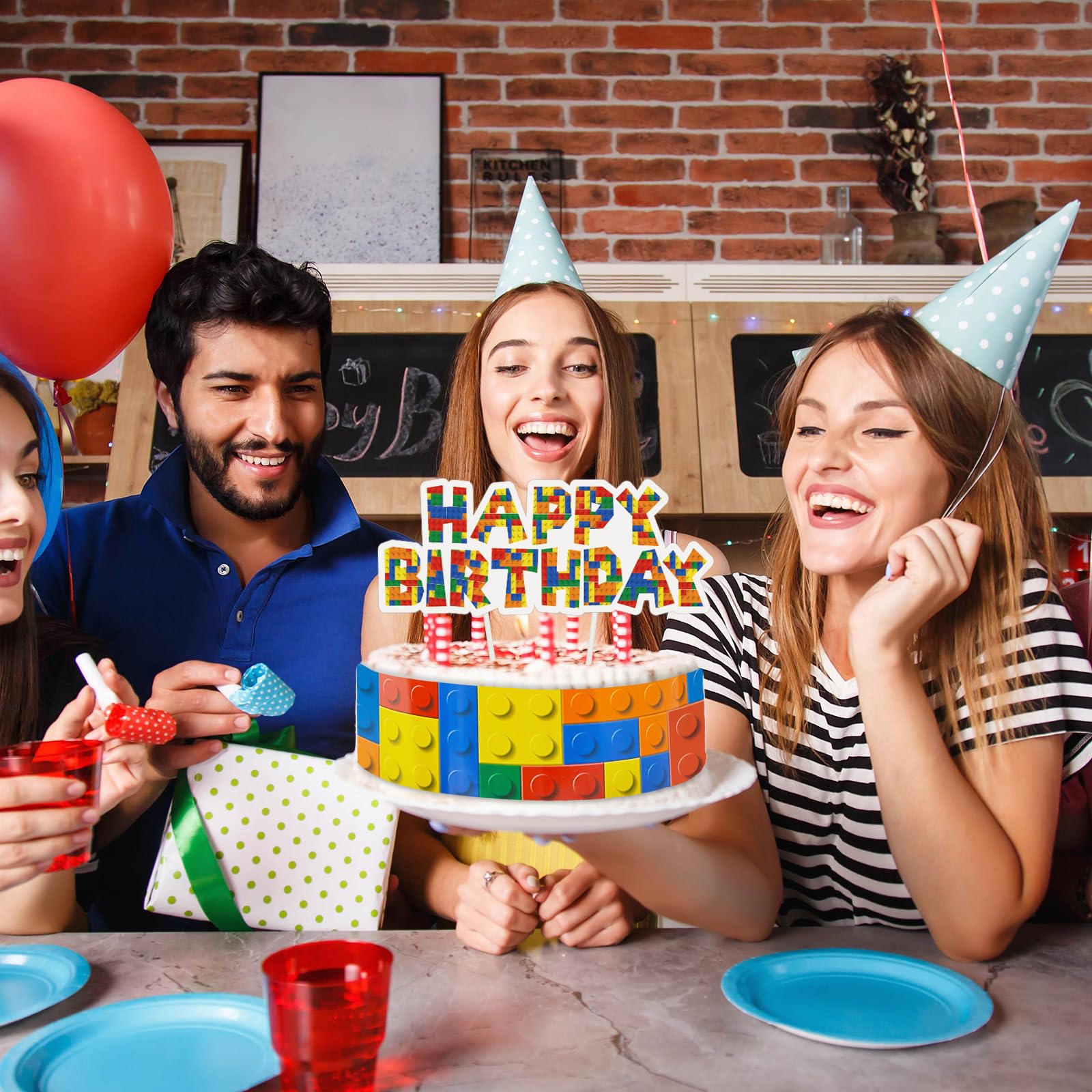 Snapklik.com : 9 Pcs Building Block Cake Topper Happy Birthday Block ...