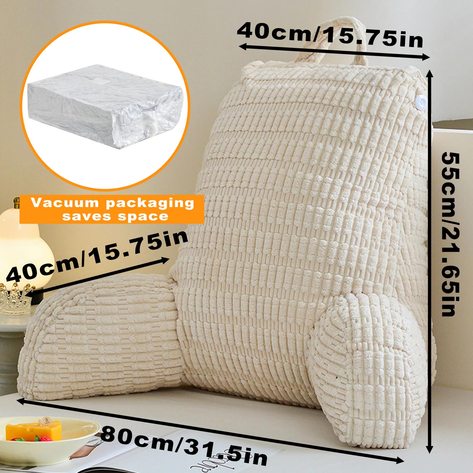Lesekissen für Bett Und Sofa, 80x55cm Rückenkissen mit Armlehne, Ergonomisches Sitzkissen mit Rückenlehne, Rückenlehnenkissen zum Fernsehen, Lesen und Spielen mit Mobiltelefonen im Bett
