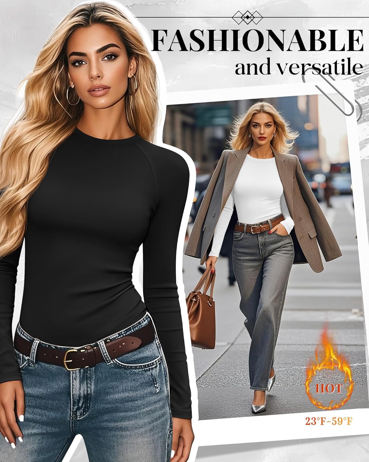 5 Pack Women's Thermal Shirts Long Sleeve Fleece Lined Crew Neck Undershirts Warm Raglan Tops Winter Base Layer - Image 3