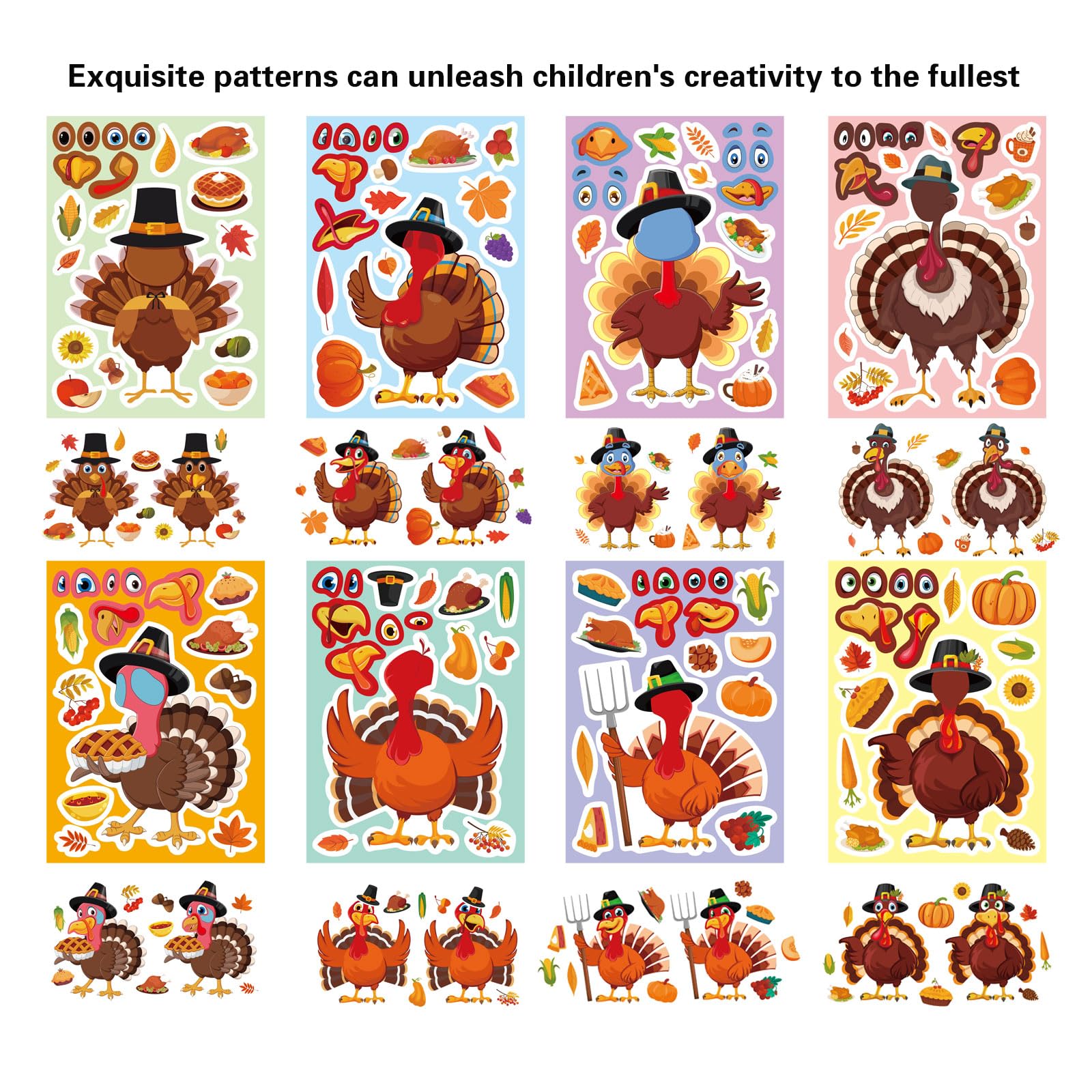Pack De 32 Calcomanías De Pavo Para Acción De Gracias - ¡Crea Tu Propio Diseño! Manualidades Para Niños