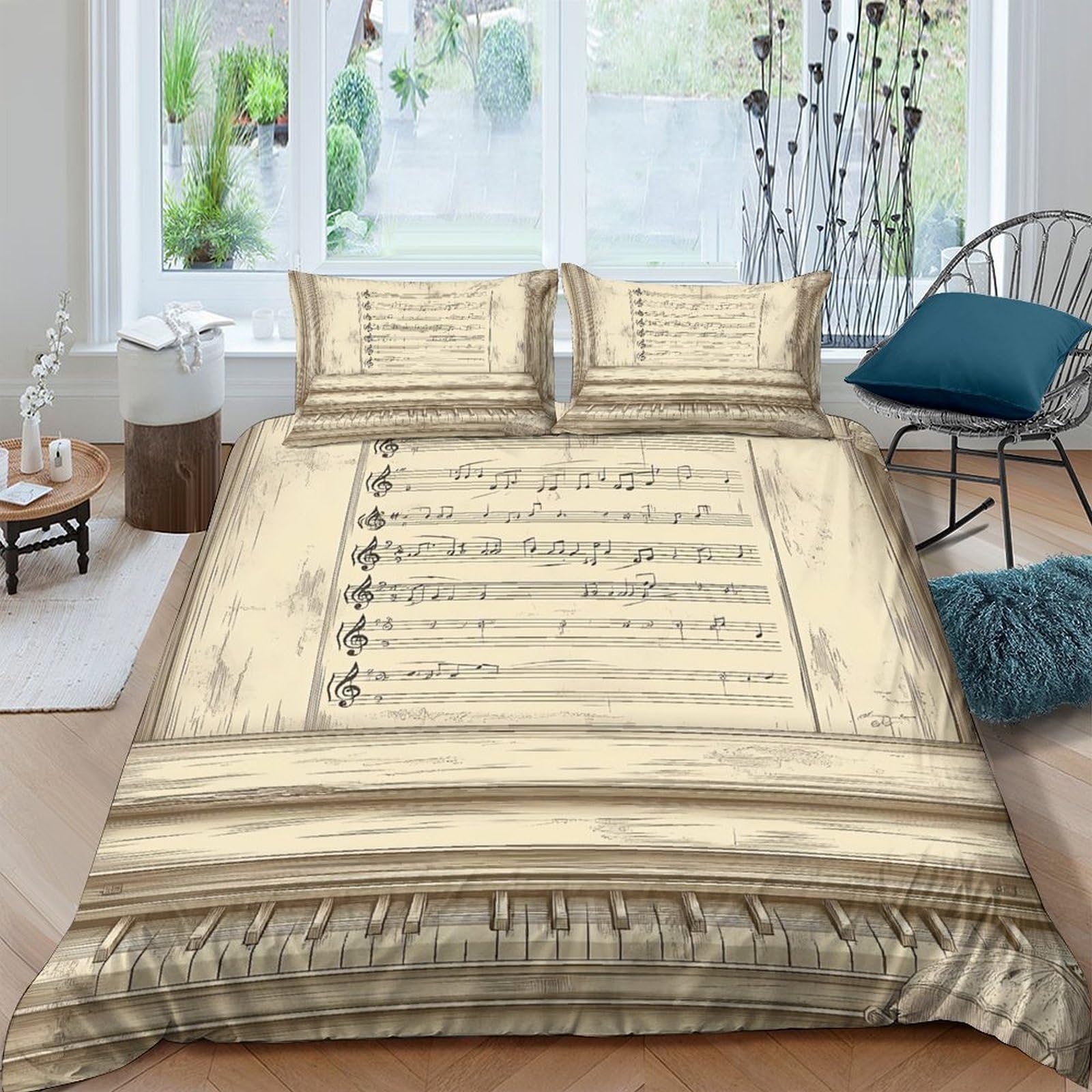 Ctjqhvkz Style-3 3D Printed Vintage Sheet Music Fitted Sheet Microfiber Soft Breathable Retro Musical Note Bed Cover For Bedroom Dorm Decor Single（135X200cm）
