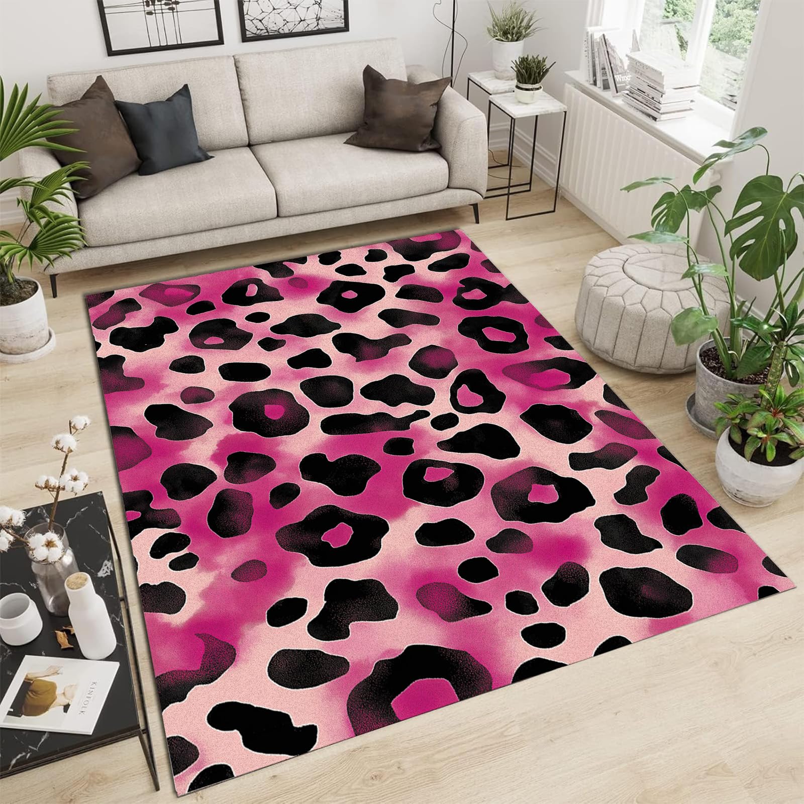 Tapis shaggy salle de séjour imprimé léopard et moquette salon
