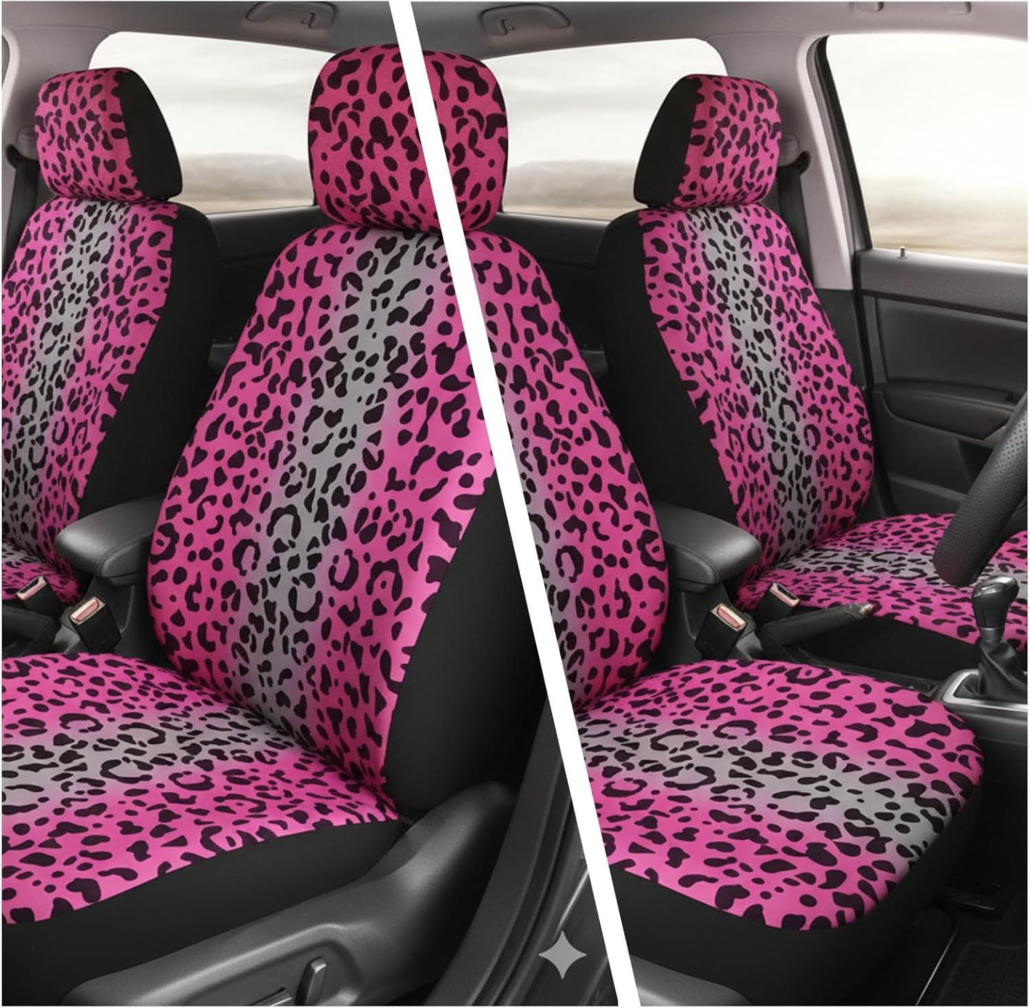 Evankin Lovely Leopard Car Front Seat Covers 2 pcs,Vehicle Seat Protector Car Mat Covers,Car Seat Cover Front Seats Universal Fit Most Vehicle, Cars, Sedan, Truck, SUV(Pink)