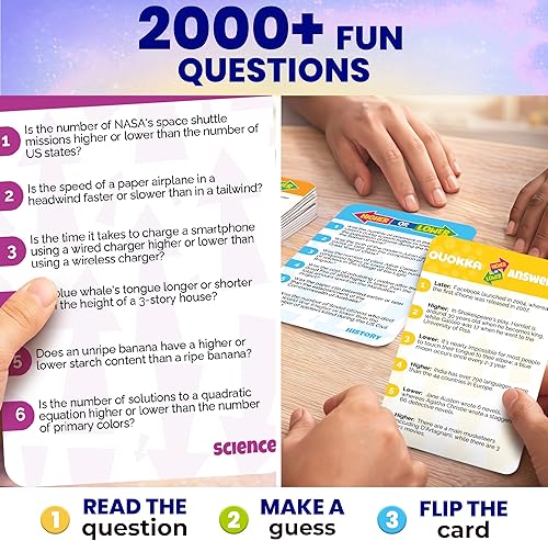 Vista 5 de QUOKKA Juegos de mesa de trivia para niños y adultos V2.0 - Juego de cartas de mesa para noche familiar 4xSet para adivinar preguntas divertidas