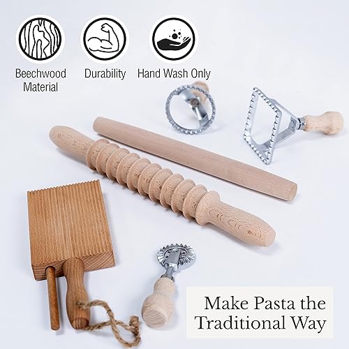 Vista 9 de Cotswold Homeware - Máquina para hacer pasta de acero inoxidable con ajustes de grosor ajustables, estante de secado de pasta de madera, raspador