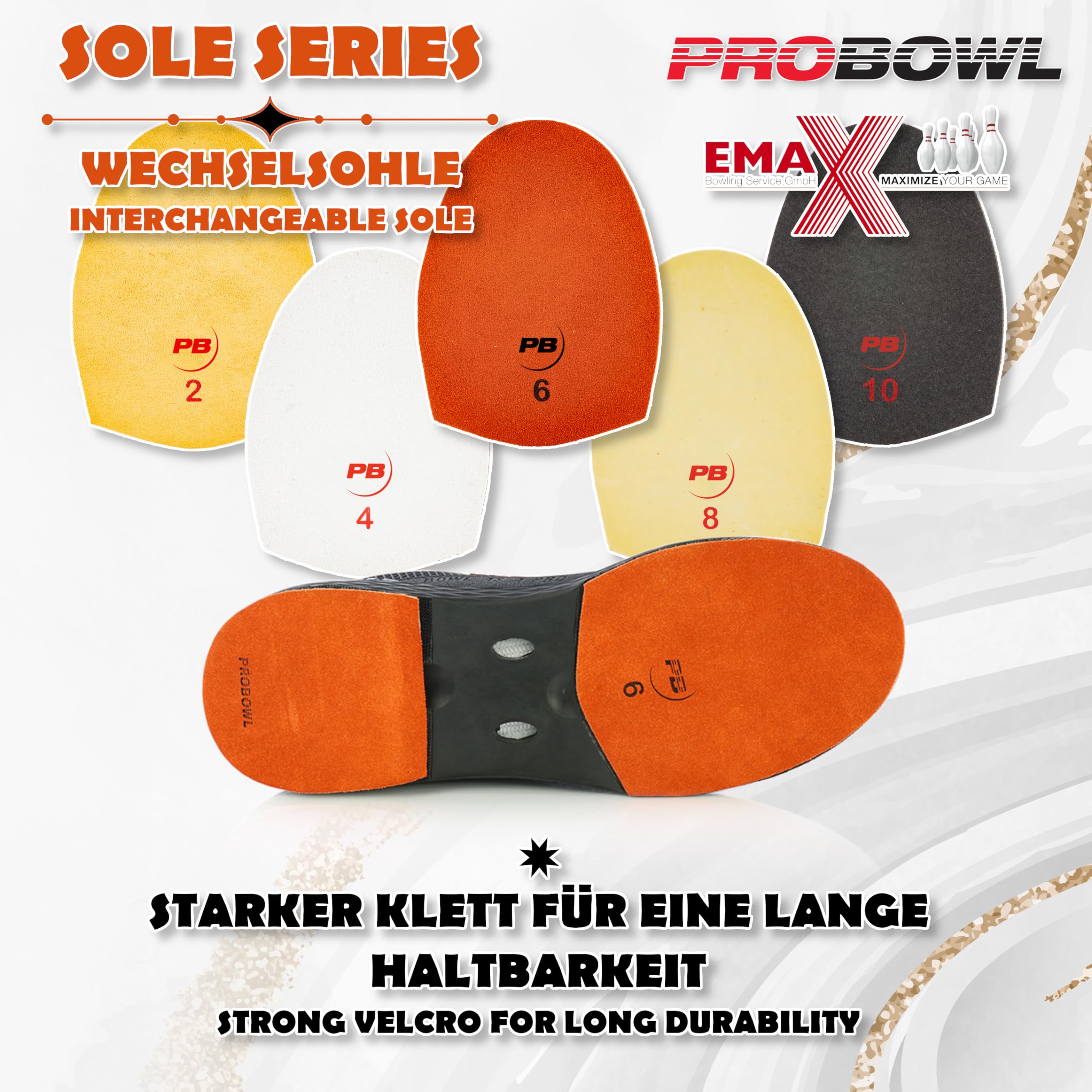 EMAX | Pro Bowl – Wechselsohle | Austauschbare Sohle für Bowlingschuhe | Für Glatte und Stumpfe Anläufe | Klett