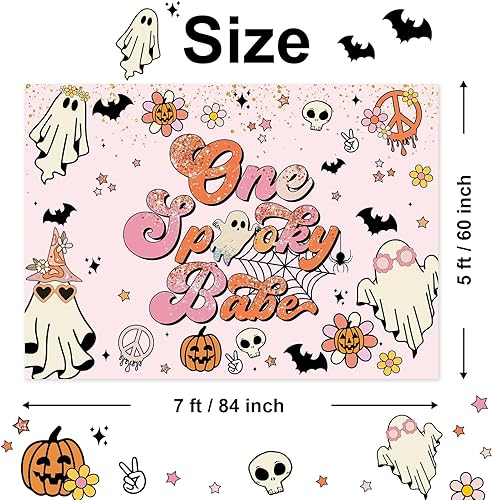 Miniatura 4 de Avezano Telón de fondo con texto en inglés "One Spooky Babe", decoración de fiesta de primer cumpleaños, decoración de fiesta de primer cumpleaños,