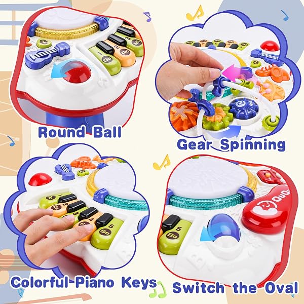 JOTOL Giochi Bambini 1 Anno,Tavolo Multiattivita Bambini,Little Tavolo attività con Suoni e Luci Giochi Montessori Tavolo Interattivo Bambino 1 Anno Gioco Educativo,Centro attività Neonato - 4