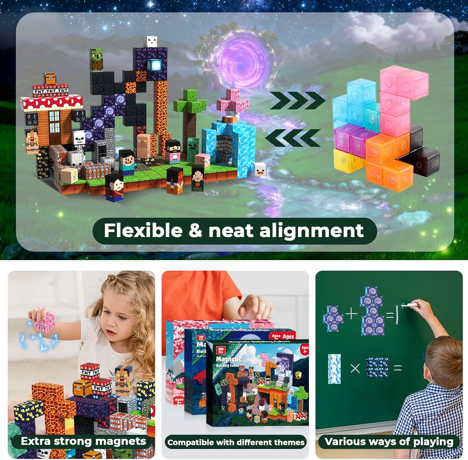 300PCS Magnetic Blocks - Magnetic Building Blocks Cubes Adventurer, Magnet Toys for Kids Age 3+, Toy Building Set for Kids, Magnets Stacking Construction Birthday Gifts for Boys Girls Age 4-8, 8-12 - Image 5