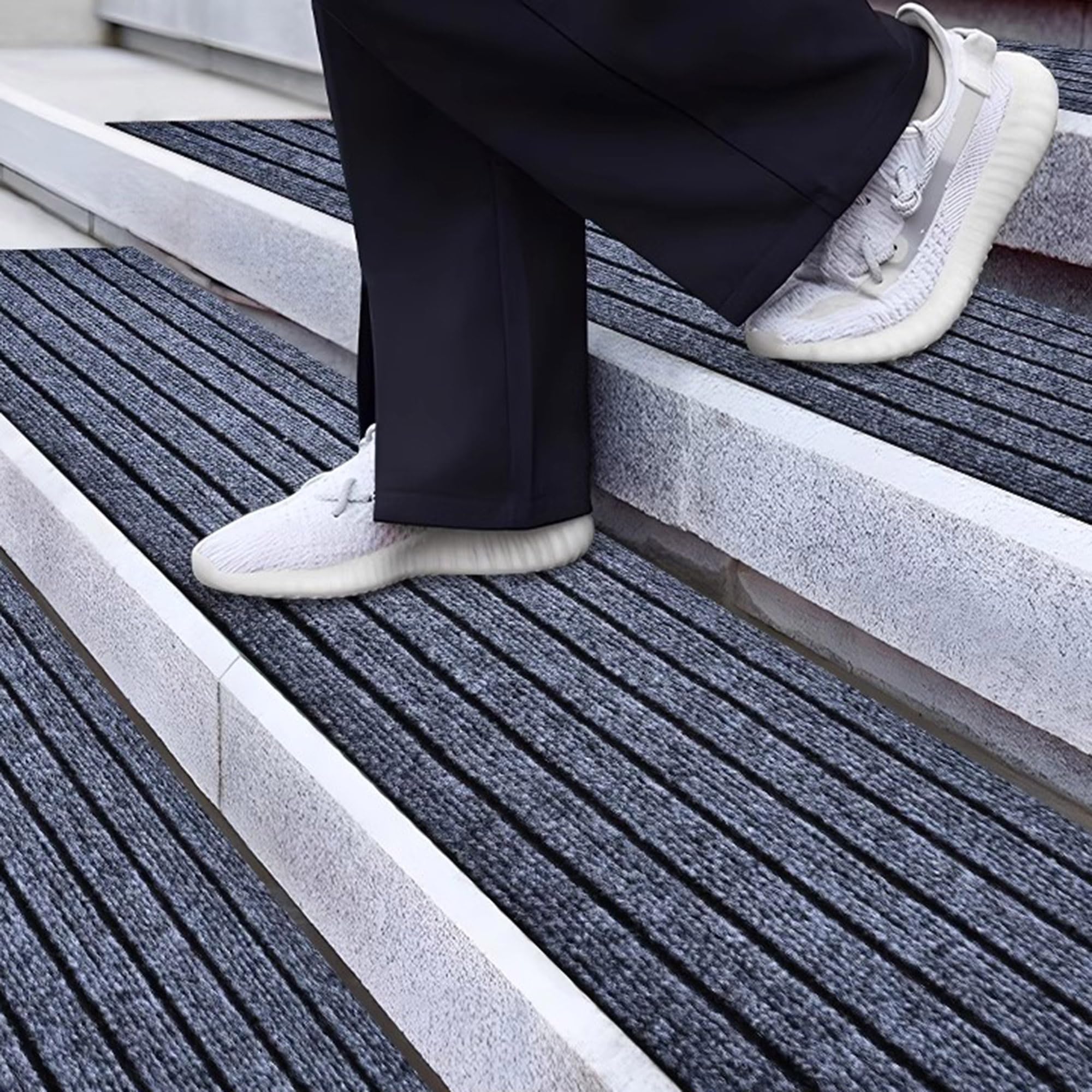 Peldaños antideslizantes para escaleras que evitan caídas, alfombras grises lavables de goma