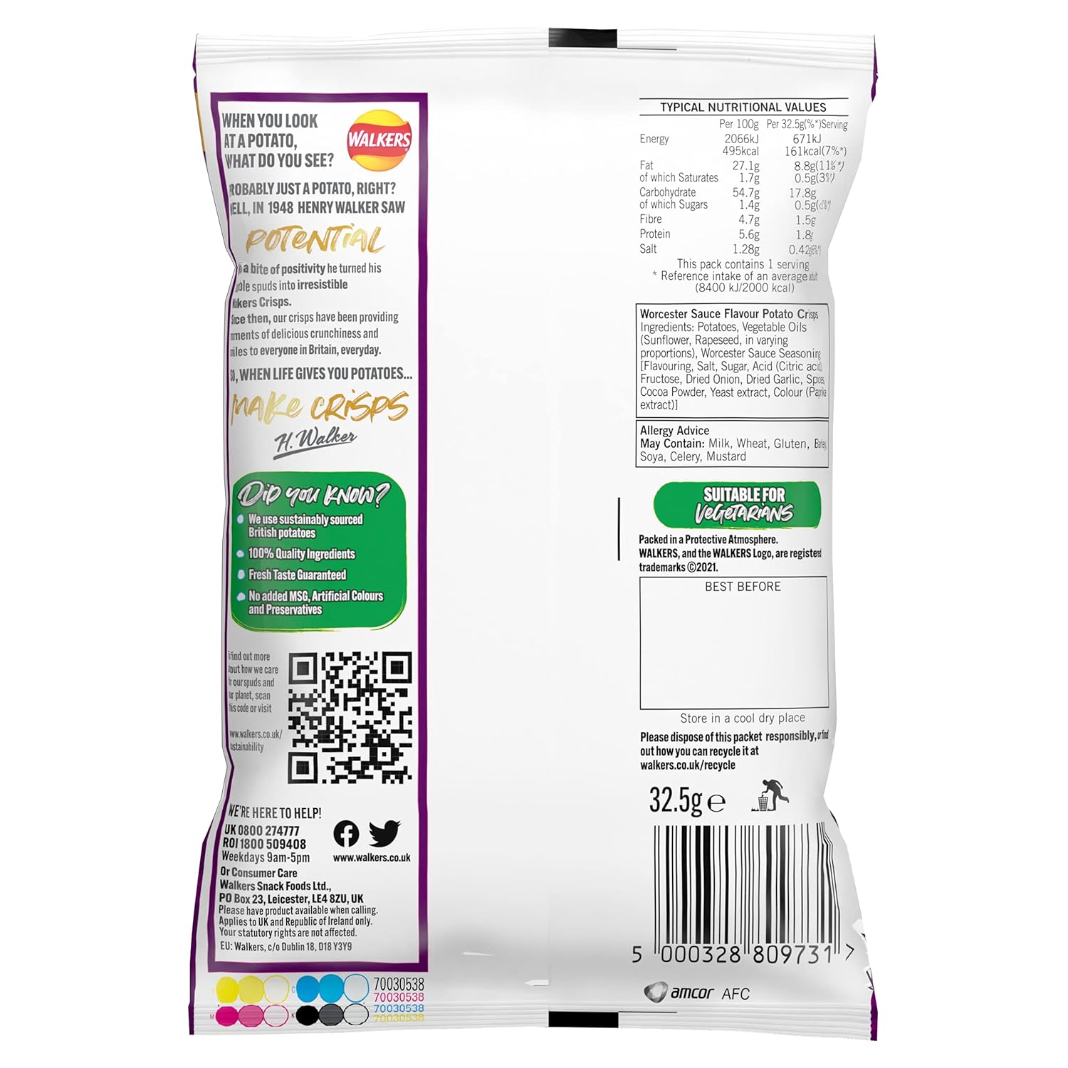 Walkers Crisps Worcester Sauce x 32 1040g