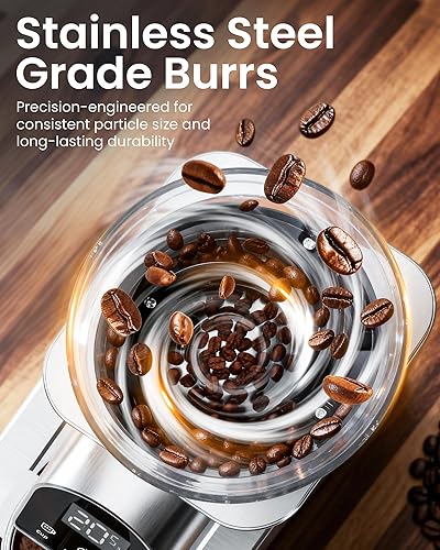 Miniatura 3 de Molinillo de café con rebabas cónicas eléctricas, con 48 ajustes precisos, molinillos de café antiestáticos para uso doméstico, molinillo de fresas