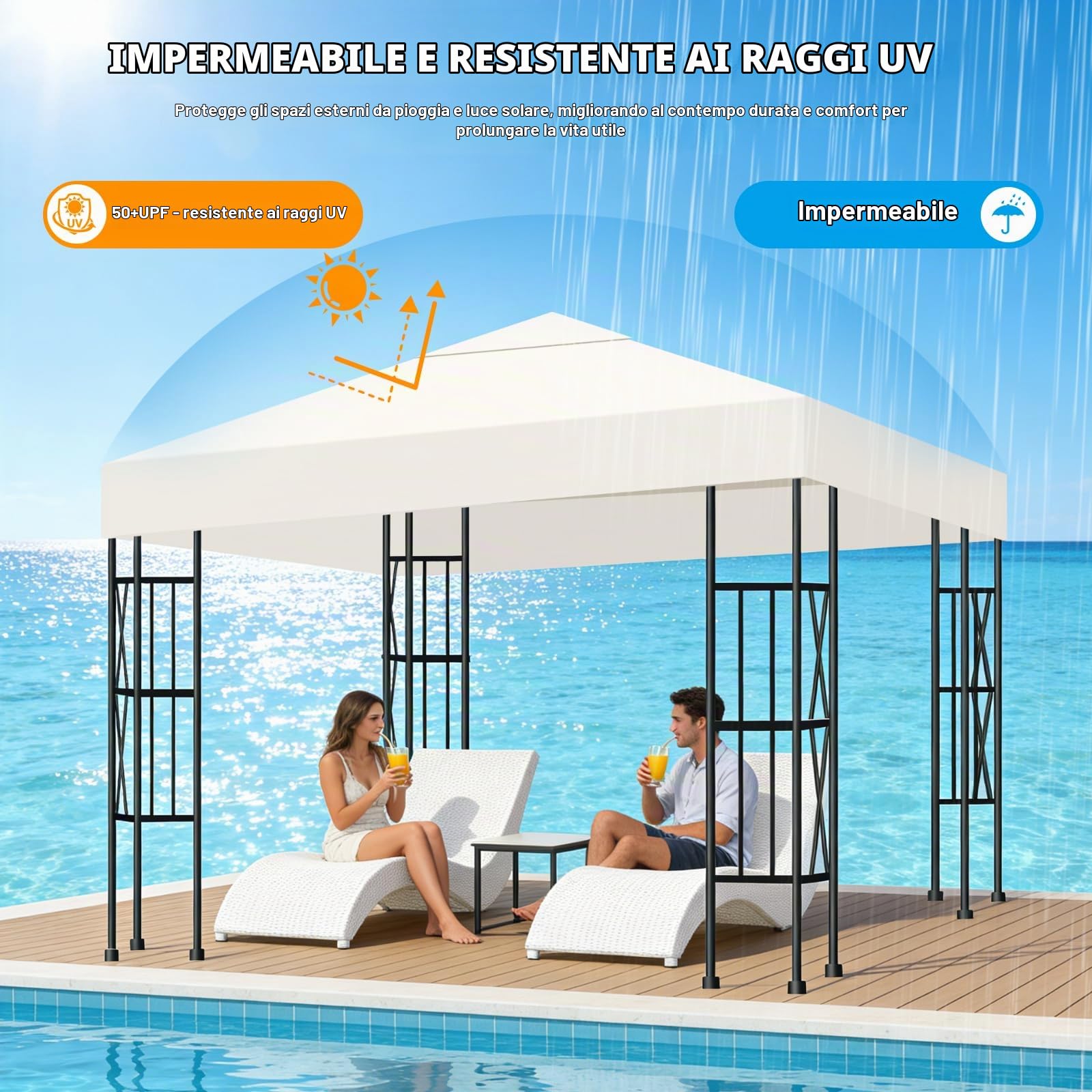 Telo di Ricambio per Gazebo 3x3m, Impermeabile e Anti-UV 300D, Copertura Rimovibile per Pergola con Fascette in Velcro Rinforzate, Ideale per Giardino, Terrazza, Campeggio e Spiaggia,Beige