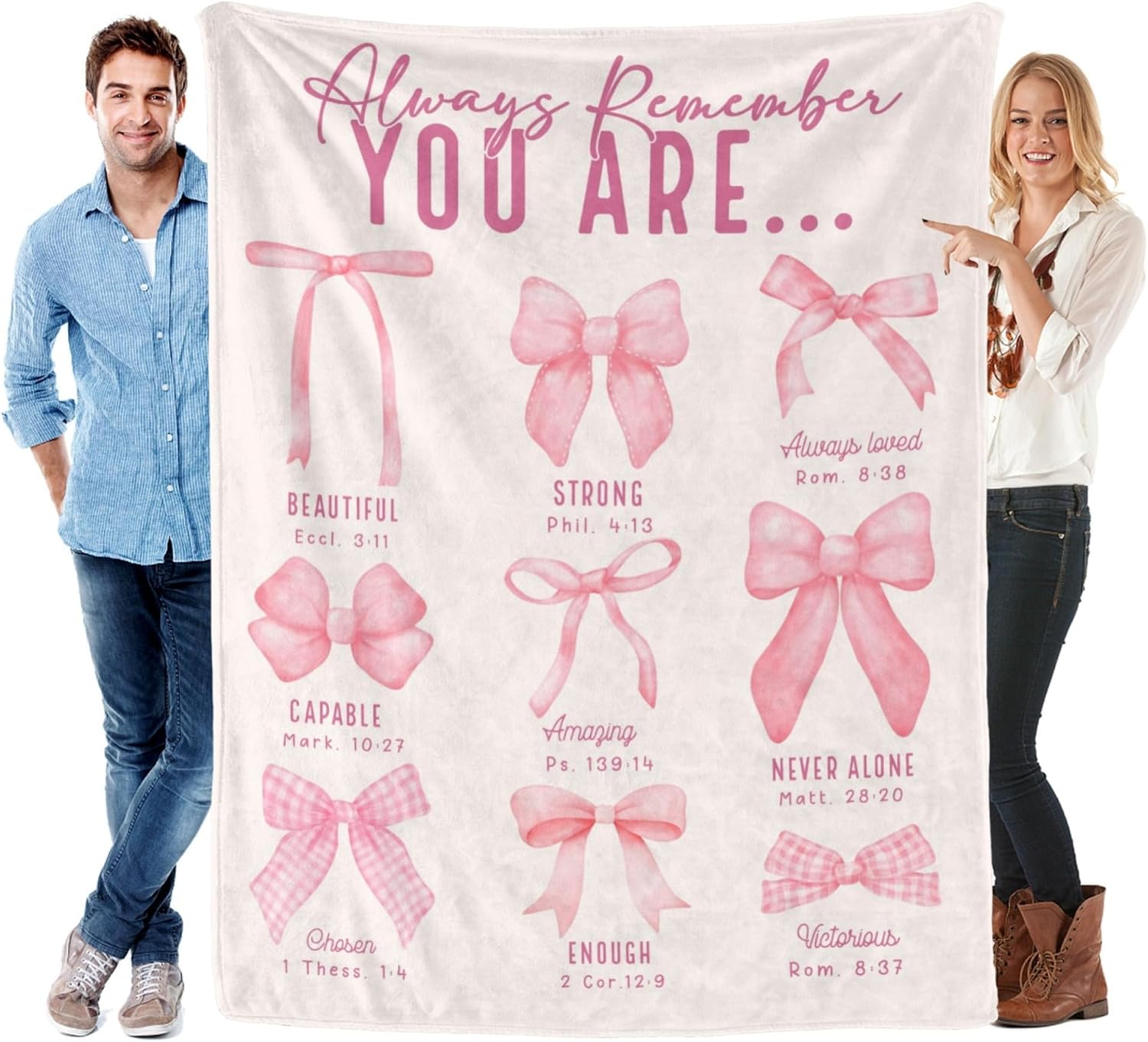 Christian Throw Blankets for Women, Prayer Blanket With Pink Bows, Bible Verse Blanket, God Says You Are, First Communion Gifts for Girls, Christian Gifts for Best Friend Sister Mom Grandma Woman